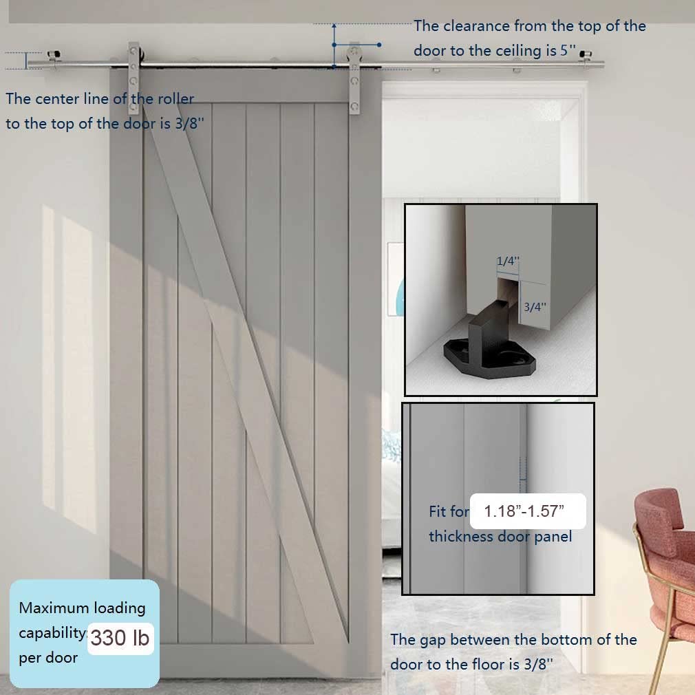 6FT Stainless Steel Sliding Barn Door Hardware Kit - Heavy Duty Smooth Gliding System for 36