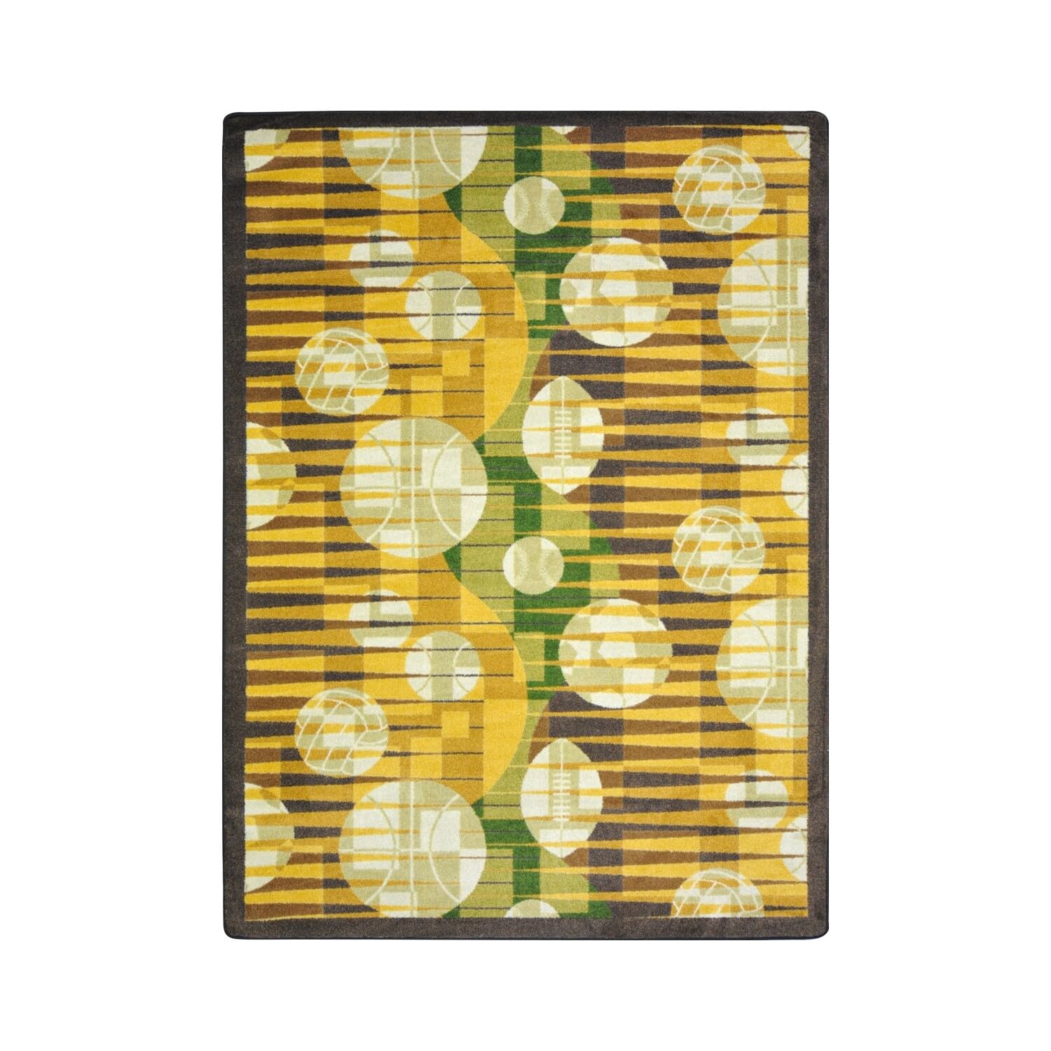 Joy Carpets Sports Fan Keeping Score Area Rug in Gold - Perfect for Game Rooms, Man Caves & Sports-Themed Home Decor