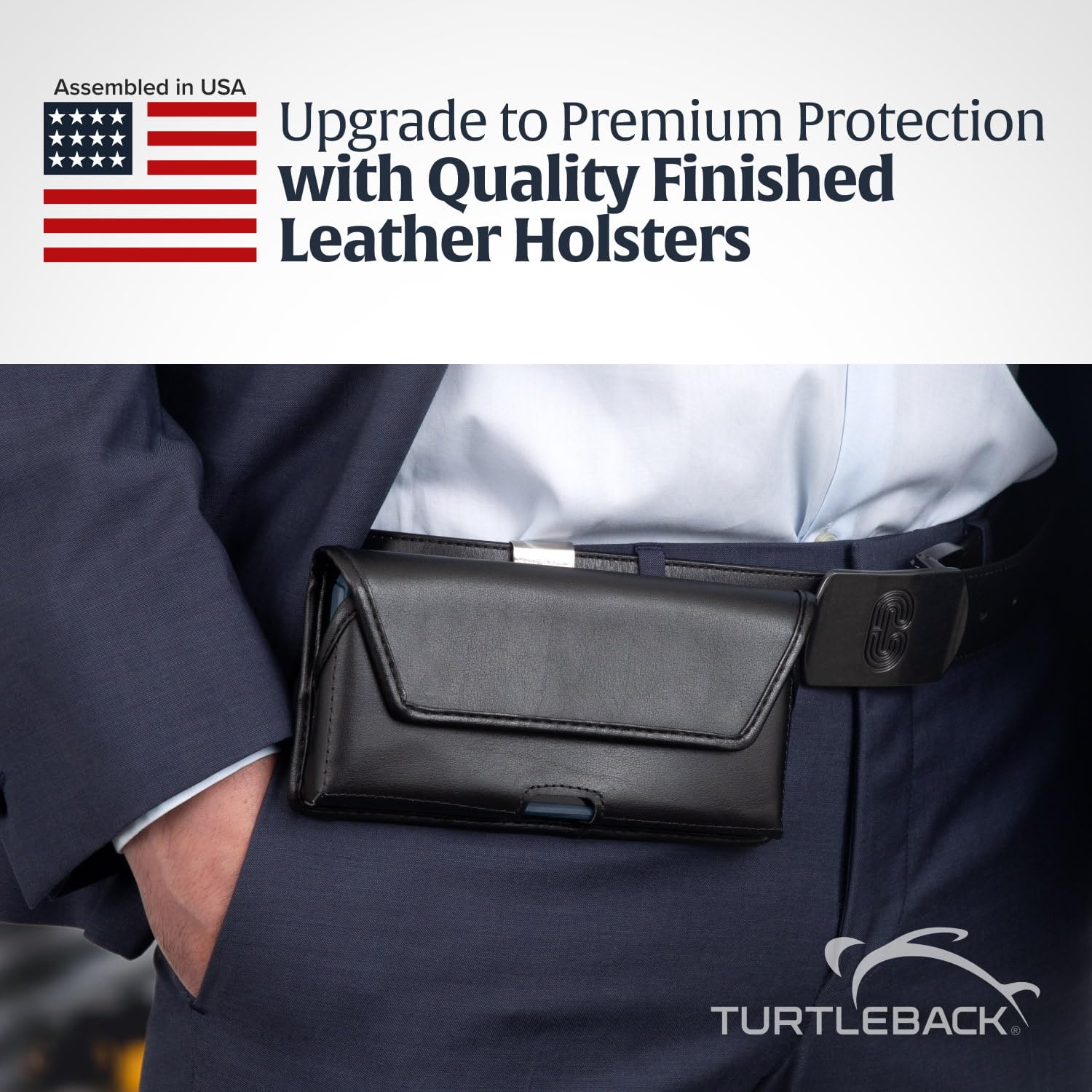 Premium Black Leather Holster with Heavy Duty Rotating Belt Clip for Samsung Galaxy S24/S23/S22/S21/S20 - Compatible with OB Defender & Bulky Cases | Perfect for Outdoor Work, Construction, Hiking & Active Lifestyles