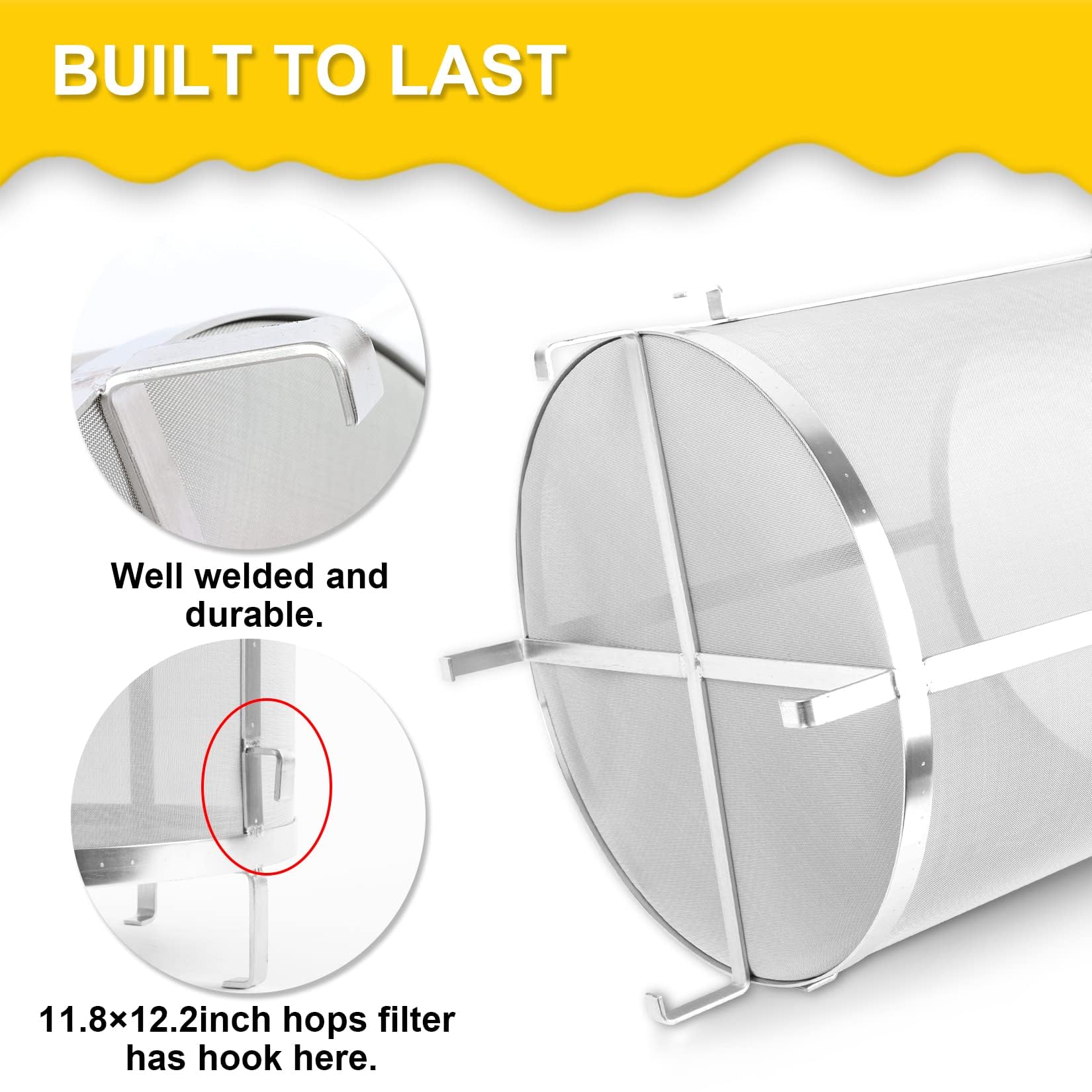 11.8×12.2 Inch (30×31cm) 300 Micron Mesh Homebrew Grain Basket Strainer - Premium Beer, Wine & Tea Brewing Filter for Hops, Kettle & Barrel - Perfect for Home Brewing, Craft Beer Making & Herbal Tea Infusion