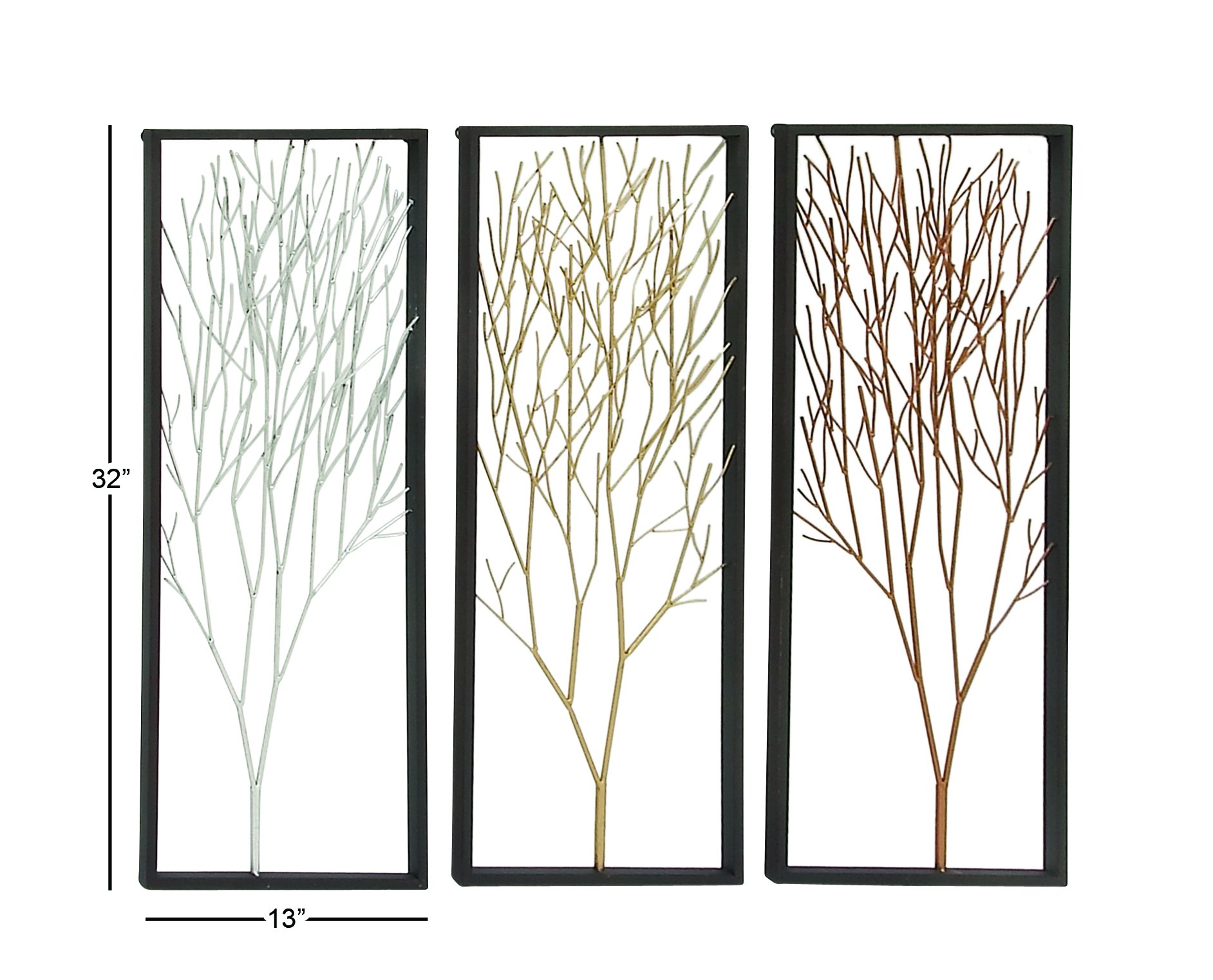 Deco 79 Modern Metal Tree Wall Art Set of 3 - Metallic Copper, Silver & Gold Branch Sculpture - 13