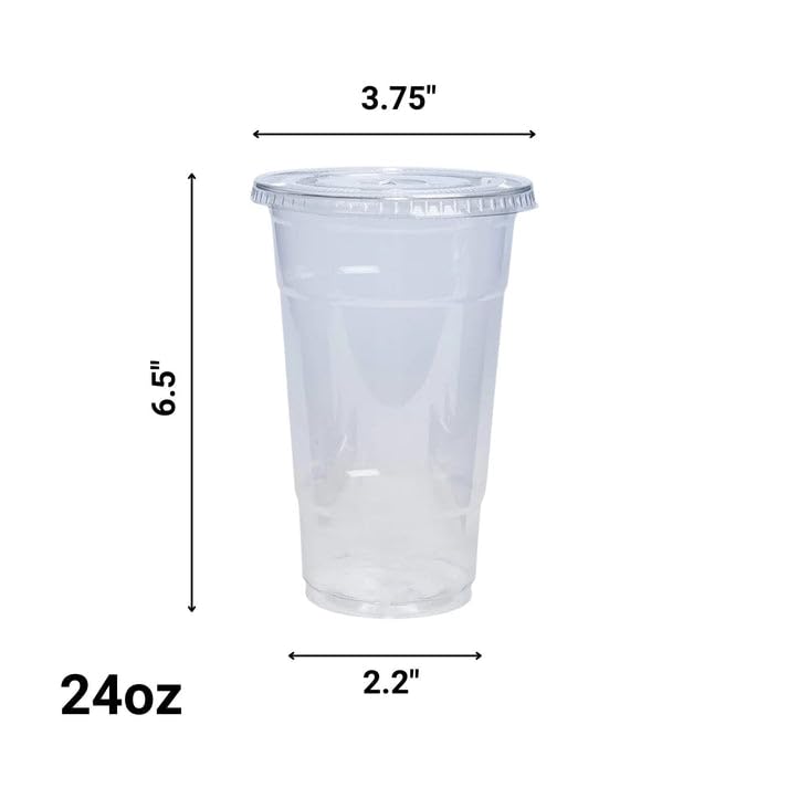 24oz Clear Plastic Pet Cups with Flat Lid & Straw - 100% Recyclable Eco-Friendly Drinkware for Smoothies, Iced Coffee, Bubble Tea, and Cold Beverages - Bulk 500 Pack for Restaurants, Cafes, and Takeout Businesses