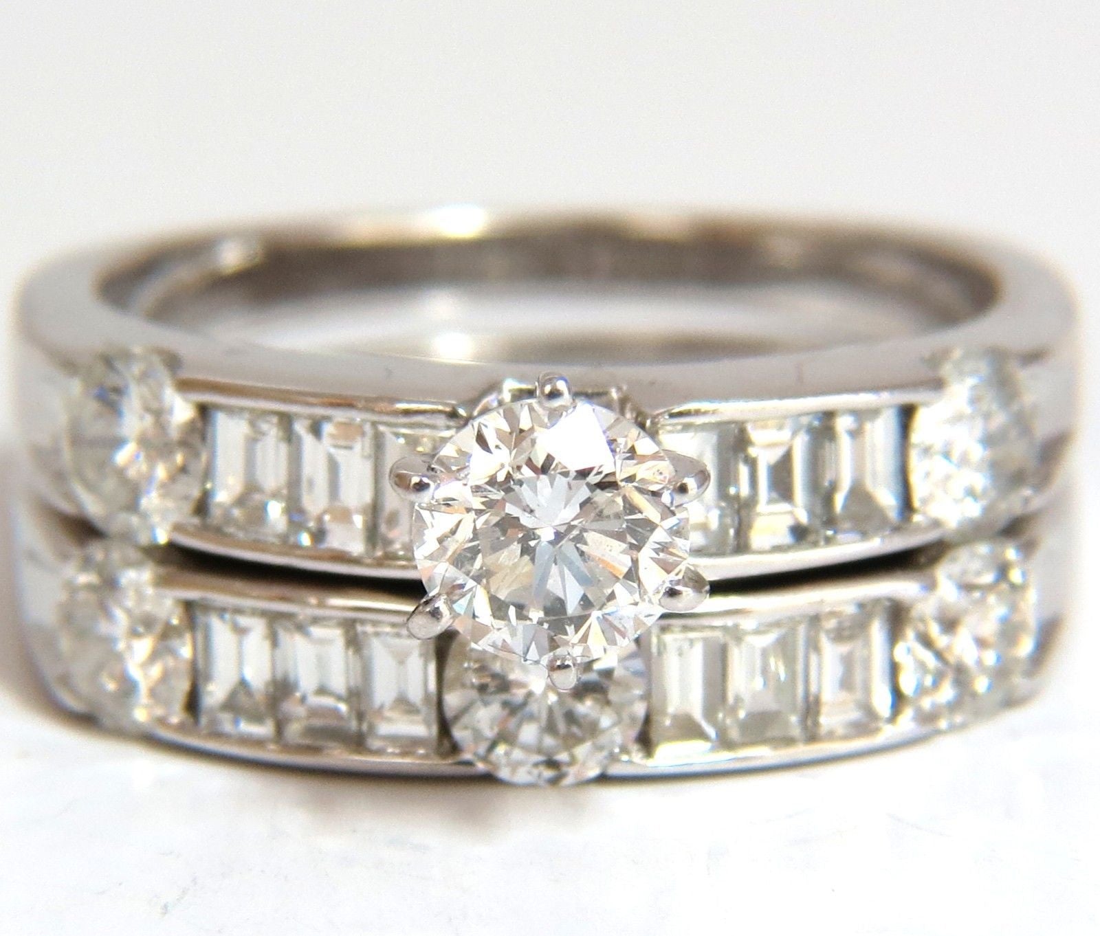1.50CT Natural Diamonds Baguette & Round Cut Matching Engagement and Wedding Band Ring Set - Perfect for Proposals, Anniversaries, and Bridal Jewelry