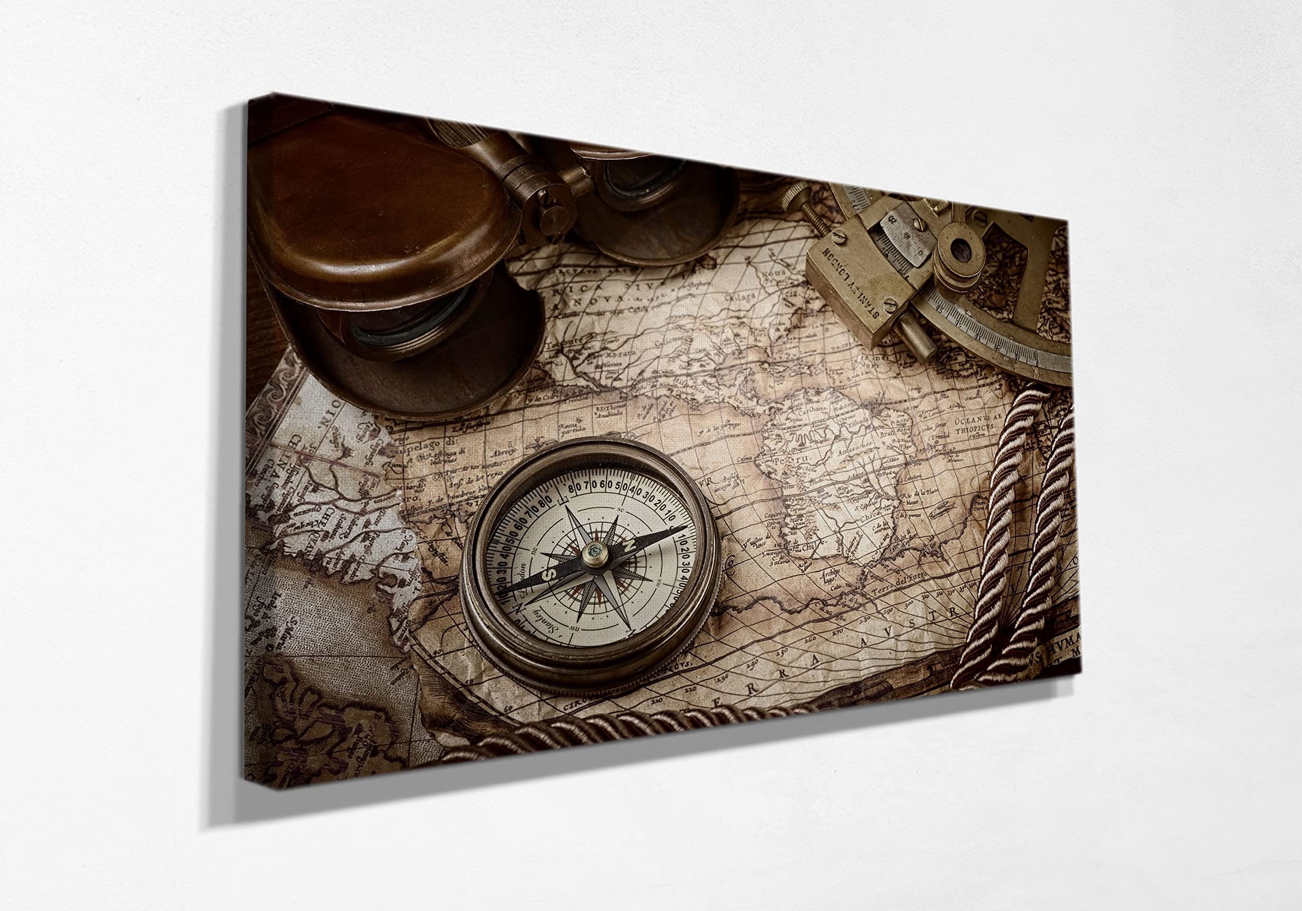 Vintage World Map Compass Canvas Wall Art Print - Ready to Hang Home Decor for Bedroom, Living Room, Kids Room & Kitchen - 15x22 Inches - Perfect for Travel Lovers & Adventure Themed Spaces