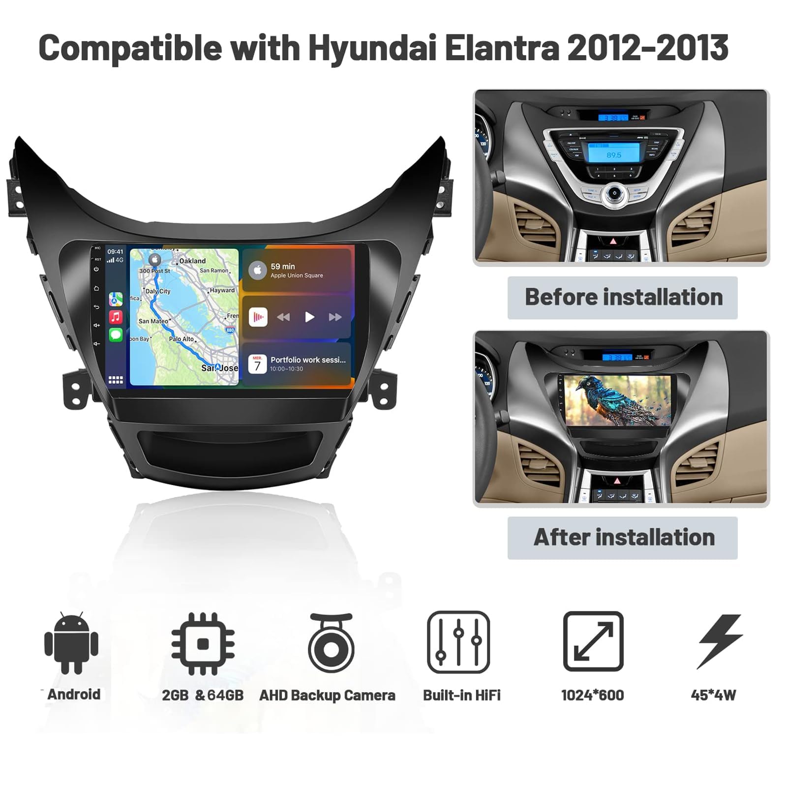 2011-2013 Hyundai Elantra Android 13 Car Stereo with Wireless CarPlay & Android Auto - 9