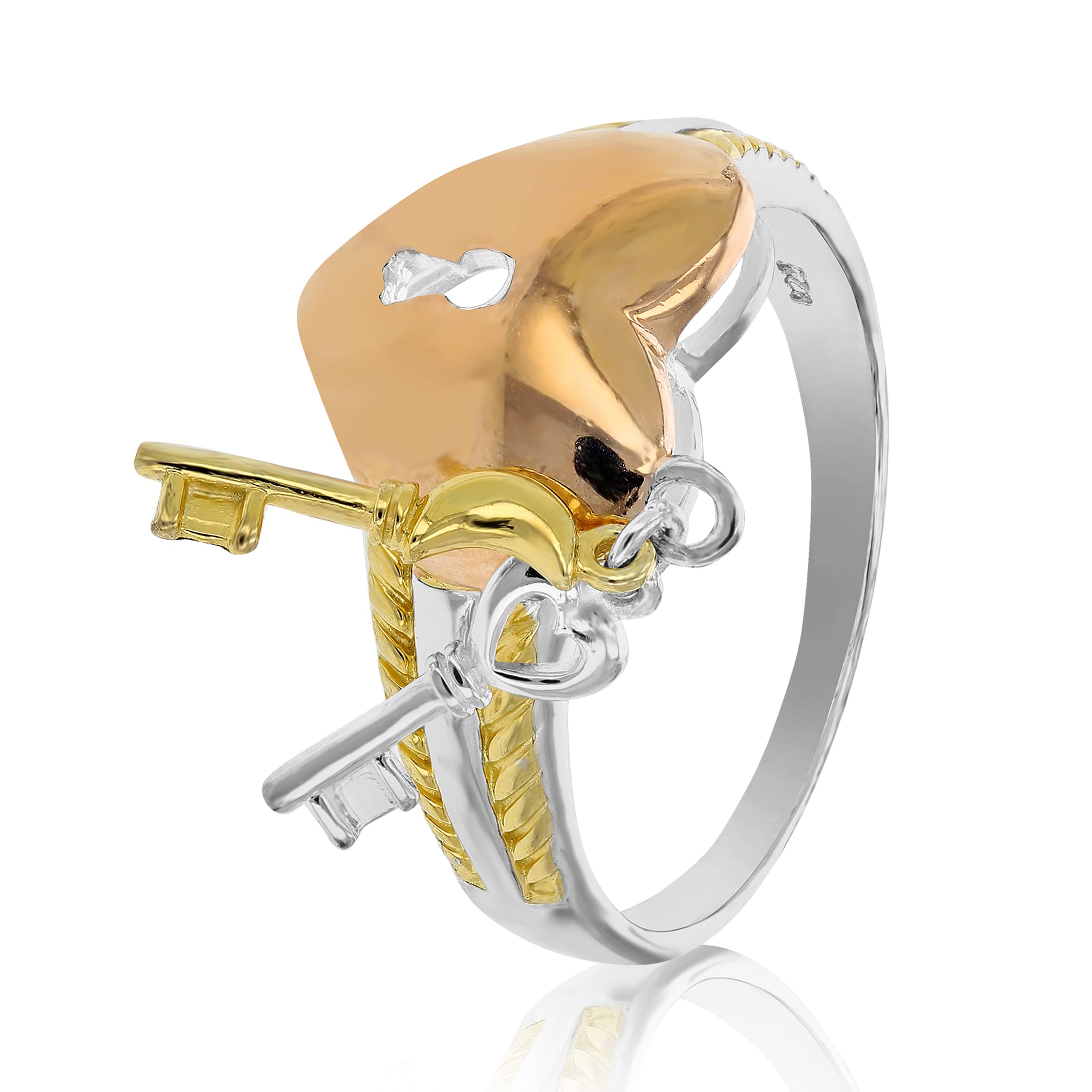 14K Yellow Gold Plated Sterling Silver Heart Pendant with Lock & Key Charm - Perfect for Valentine's Day Gifts, Anniversary Presents & Romantic Jewelry