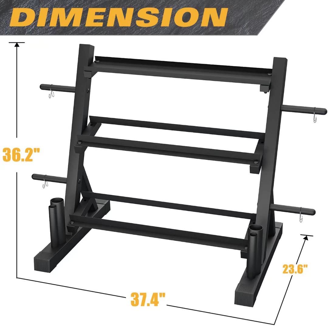 3-Tier Heavy Duty Dumbbell Rack Stand for Home Gym - Steel Free Weight Storage Organizer for Dumbbells, Weight Plates & Barbells (1200 LBS Capacity) - Perfect for Garage Gym, CrossFit & Strength Training Workouts