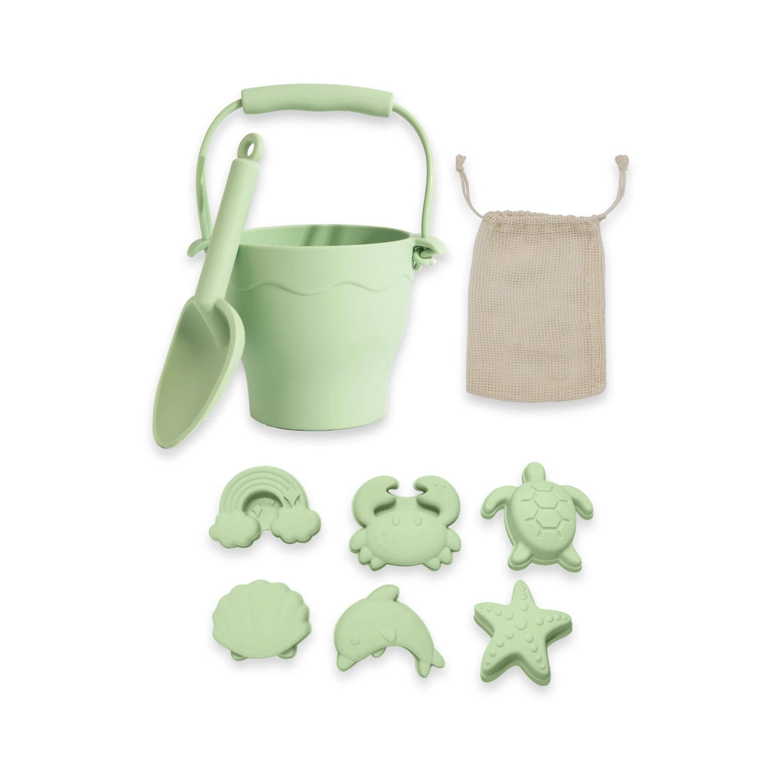 8-Piece Silicone Bucket Set - Light Sage Green for Kitchen Storage, Bathroom Organization & Kids Play - BPA-Free, Stackable & Durable