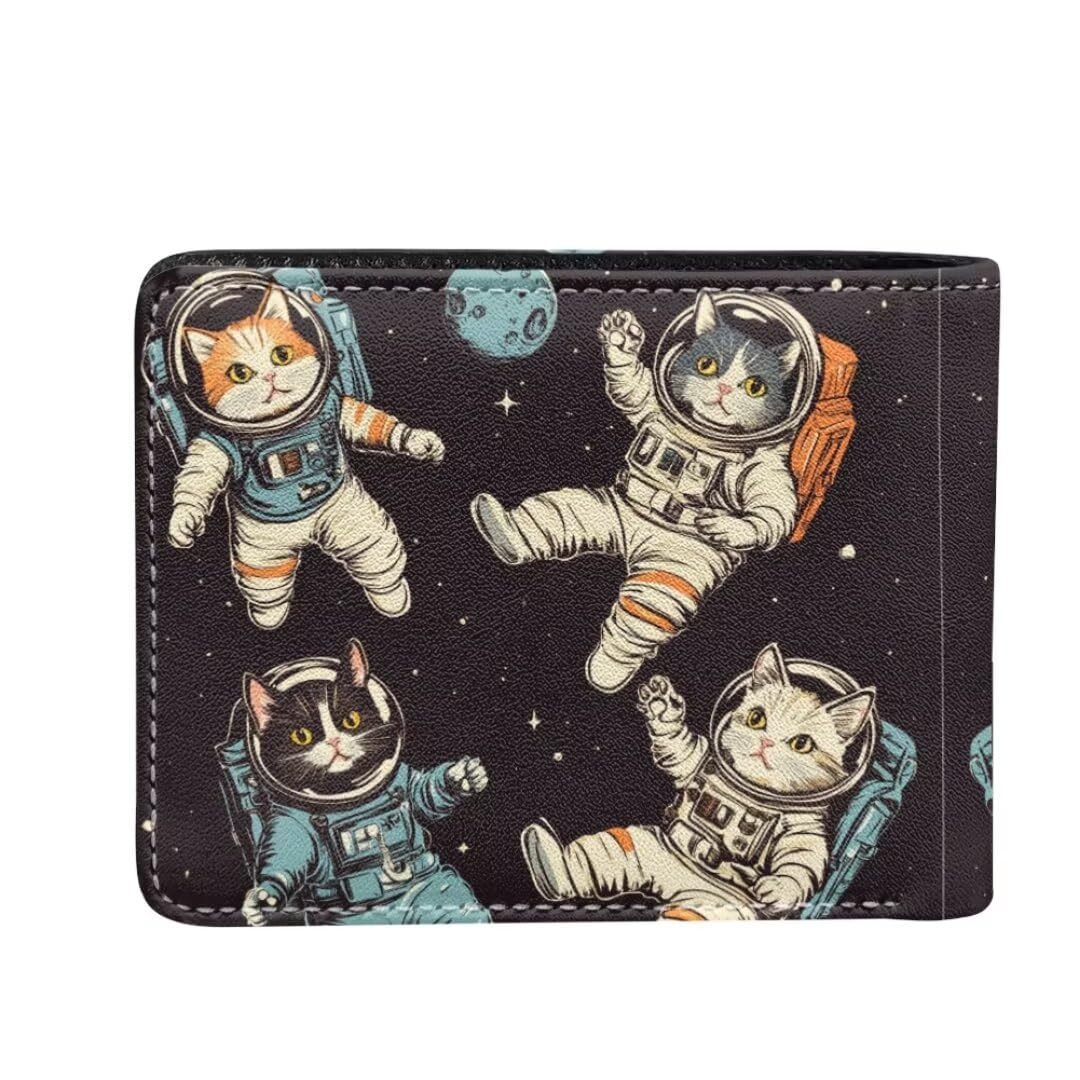 Coldinair Astronaut Cat Boys RFID Blocking Leather Bifold Wallet for Kids 9-12 & Teens - Cartoon Space Themed Wallet for School, Travel & Everyday Use