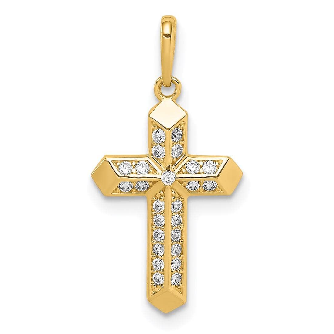 14K Yellow Gold Cross CZ Pendant Necklace for Women - Elegant Cubic Zirconia Religious Jewelry Gift for Christmas, Baptism & Everyday Wear