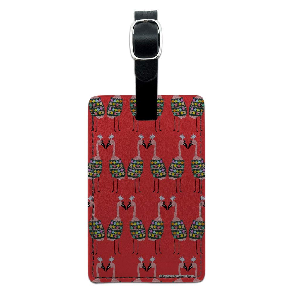 Christmas Flamingo Leather Luggage Tag - Rectangle Suitcase ID Tag for Carry-On Bags | Perfect Holiday Travel Accessory for Christmas Vacation & Gift