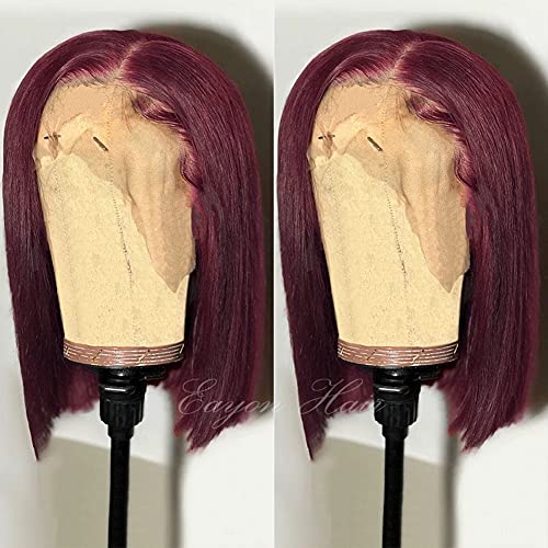99J Bob Wig Human Hair Lace Front Wigs Straight 180% Density - Short Burgundy Pre-Plucked Lace Front Wig for Black Women - Perfect for Daily Wear, Parties & Special Occasions