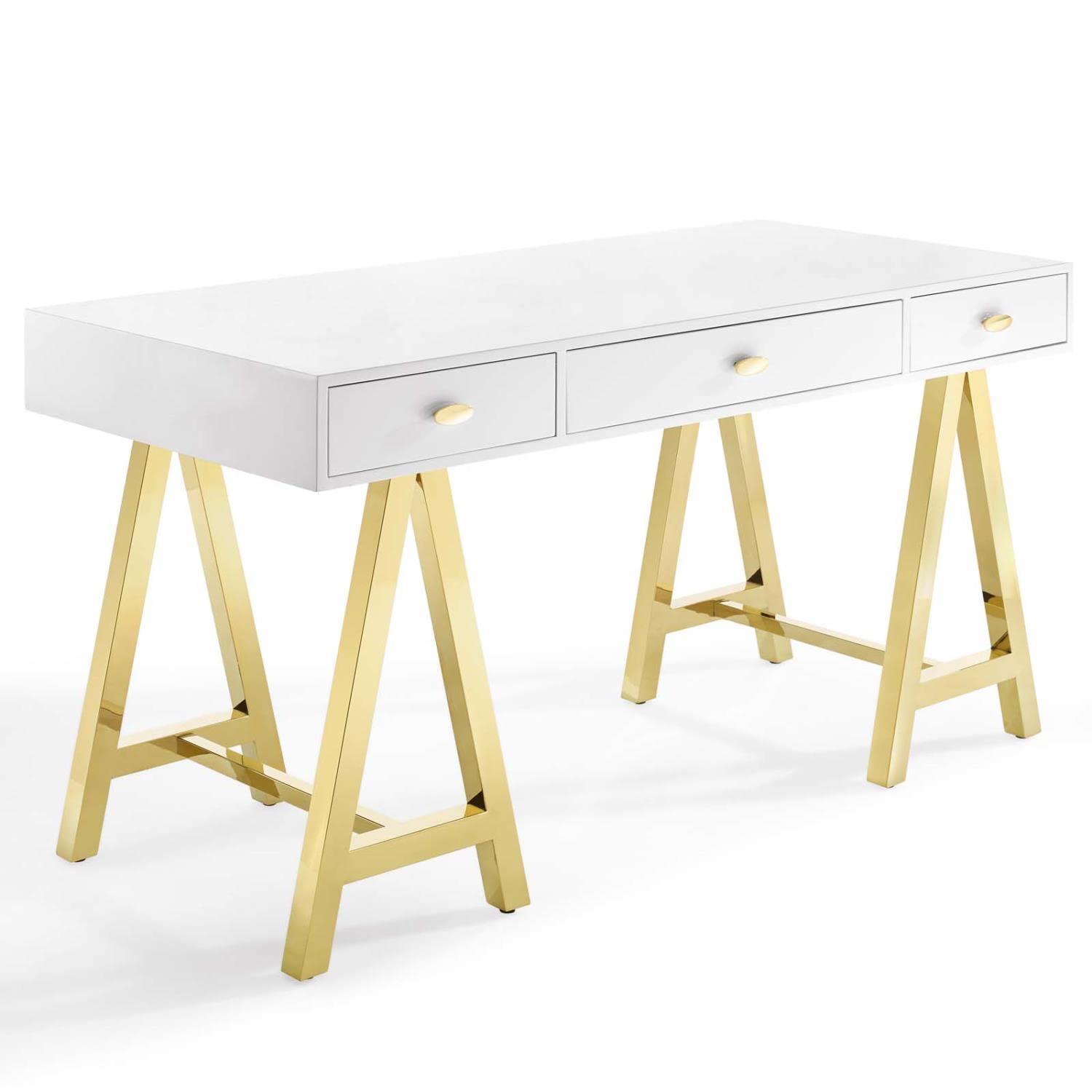 Modway Jettison Modern Office Desk - Gold & White Finish, Ergonomic Writing Desk for Home Office, Study Room or Workspace