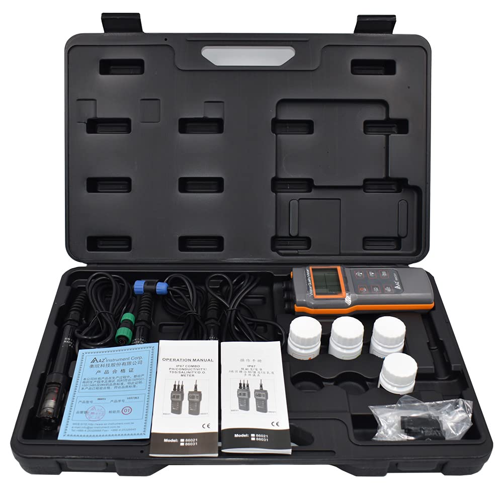 AZ86031 Water Quality Meter - Dissolved Oxygen, pH, Conductivity, Salinity & Temperature Tester | Perfect for Aquariums, Pools, Hydroponics & Environmental Testing