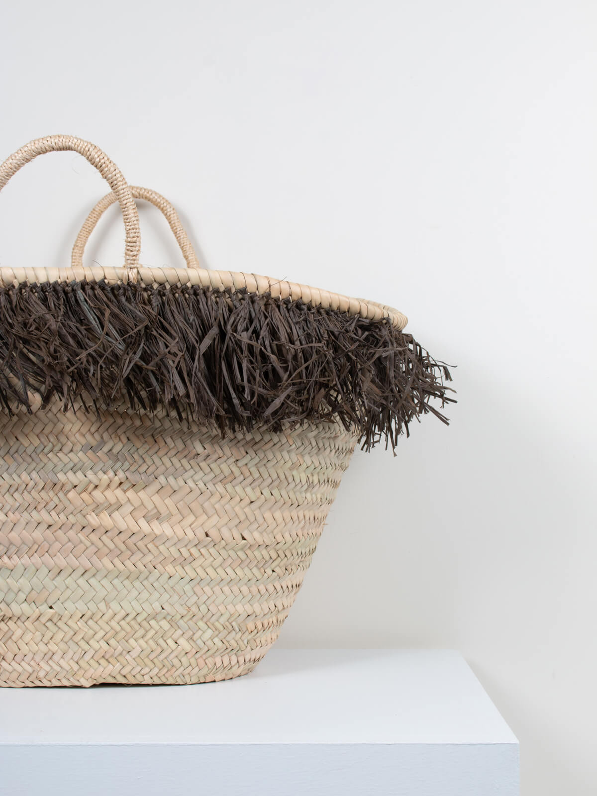 Natural Raffia Tassel Basket with Moss - Handwoven Boho Storage Bin for Home Decor, Nursery, or Beach Essentials - Perfect for Organizing Blankets, Toys, and Coastal Style Decorations