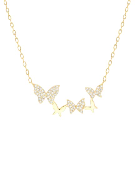 0.6ct CZ Simulated Diamond Butterfly Pendant Necklace - Round Cut, 14K Yellow Gold Plated, Elegant Jewelry Gift for Women, Perfect for Valentine's Day & Anniversary