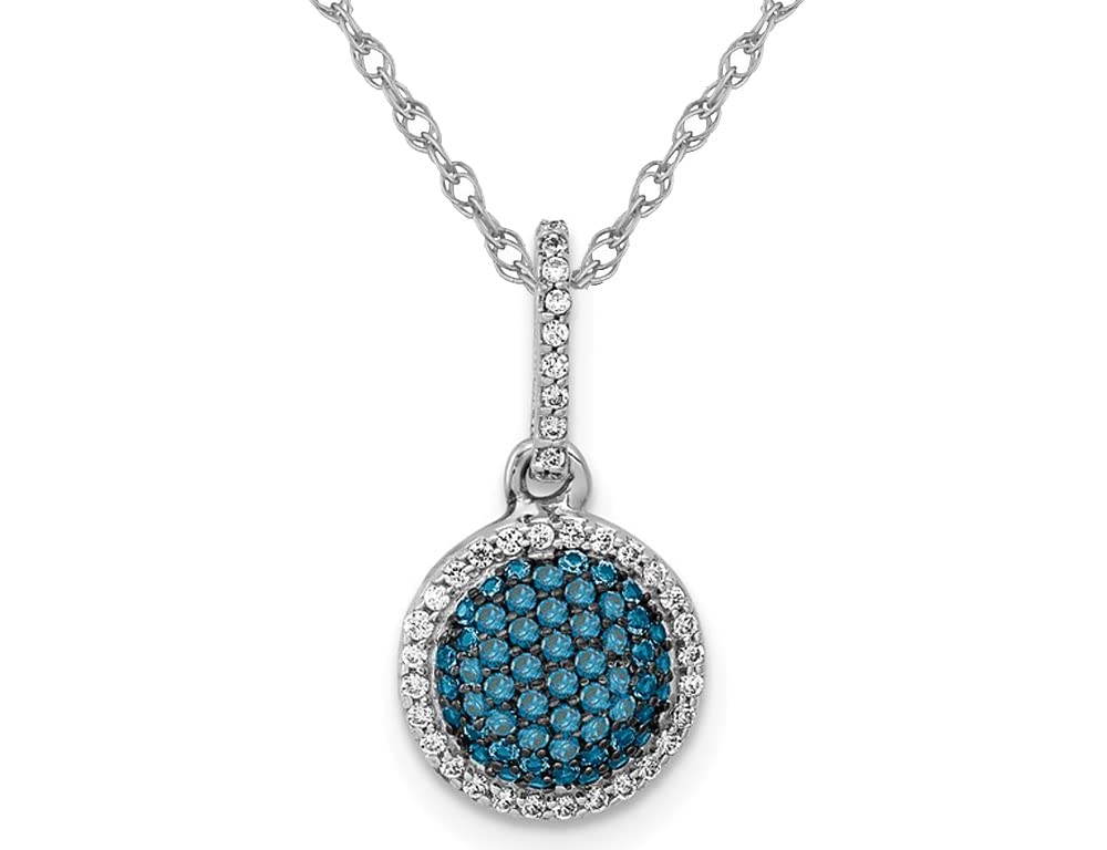 Gem And Harmony 14K White Gold 1/3 Carat Blue & White Diamond Cluster Pendant Necklace with Chain | Elegant Jewelry Gift for Women, Perfect for Weddings, Anniversaries & Special Occasions