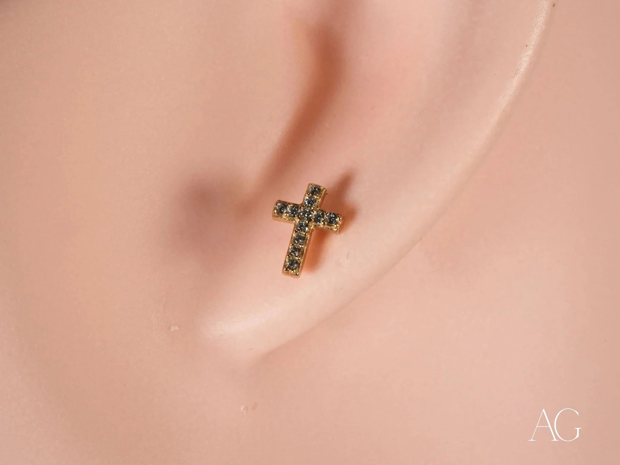 18K Gold Cross CZ Stud Earrings for Women - Hypoallergenic Cubic Zirconia Religious Jewelry - Perfect for Church, Weddings & Everyday Wear