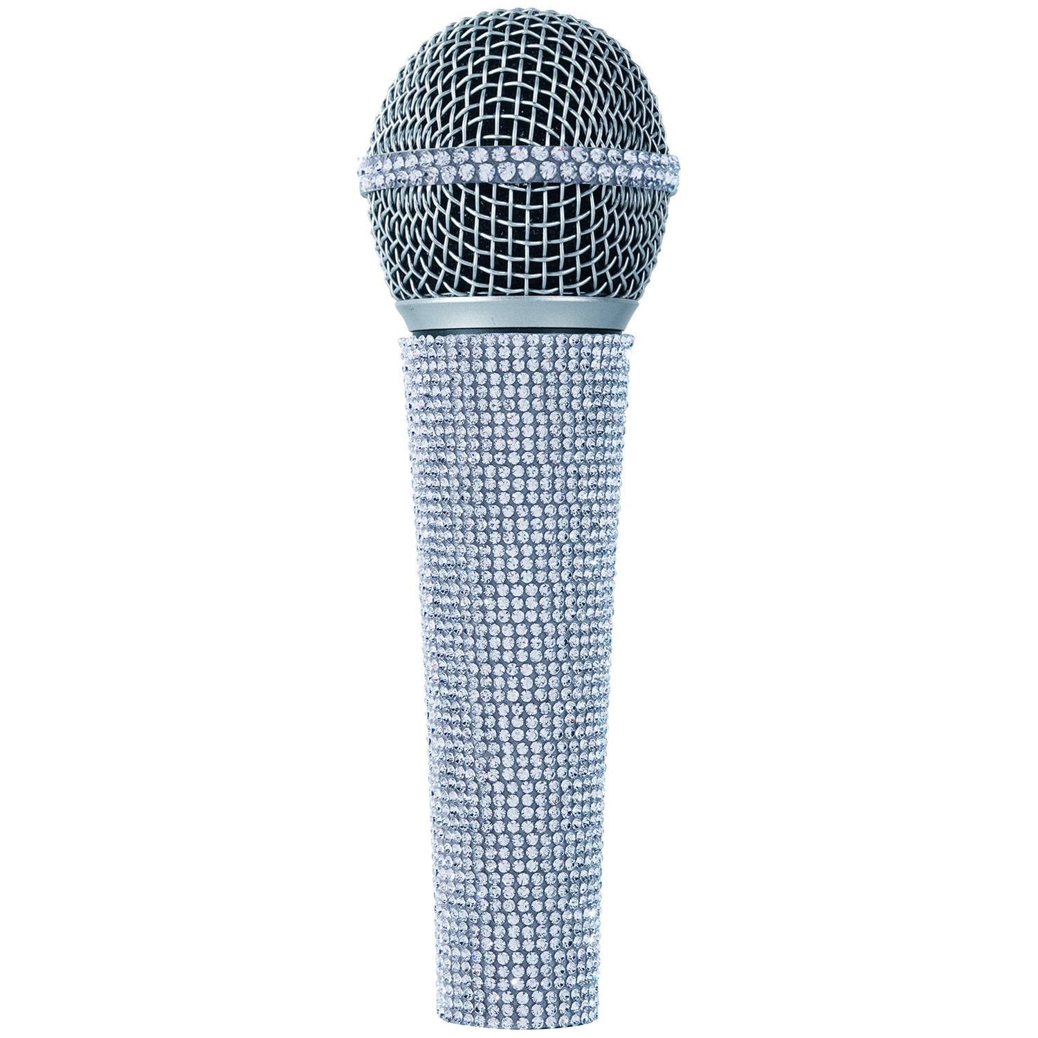 Professional Crystal Silver Dynamic Vocal Microphone with 3M XLR Cable - Glitter White Wired Mic with Shiny Bling Handle Cover - All Metal Body for Karaoke, Live Singing & Home Studio Recording