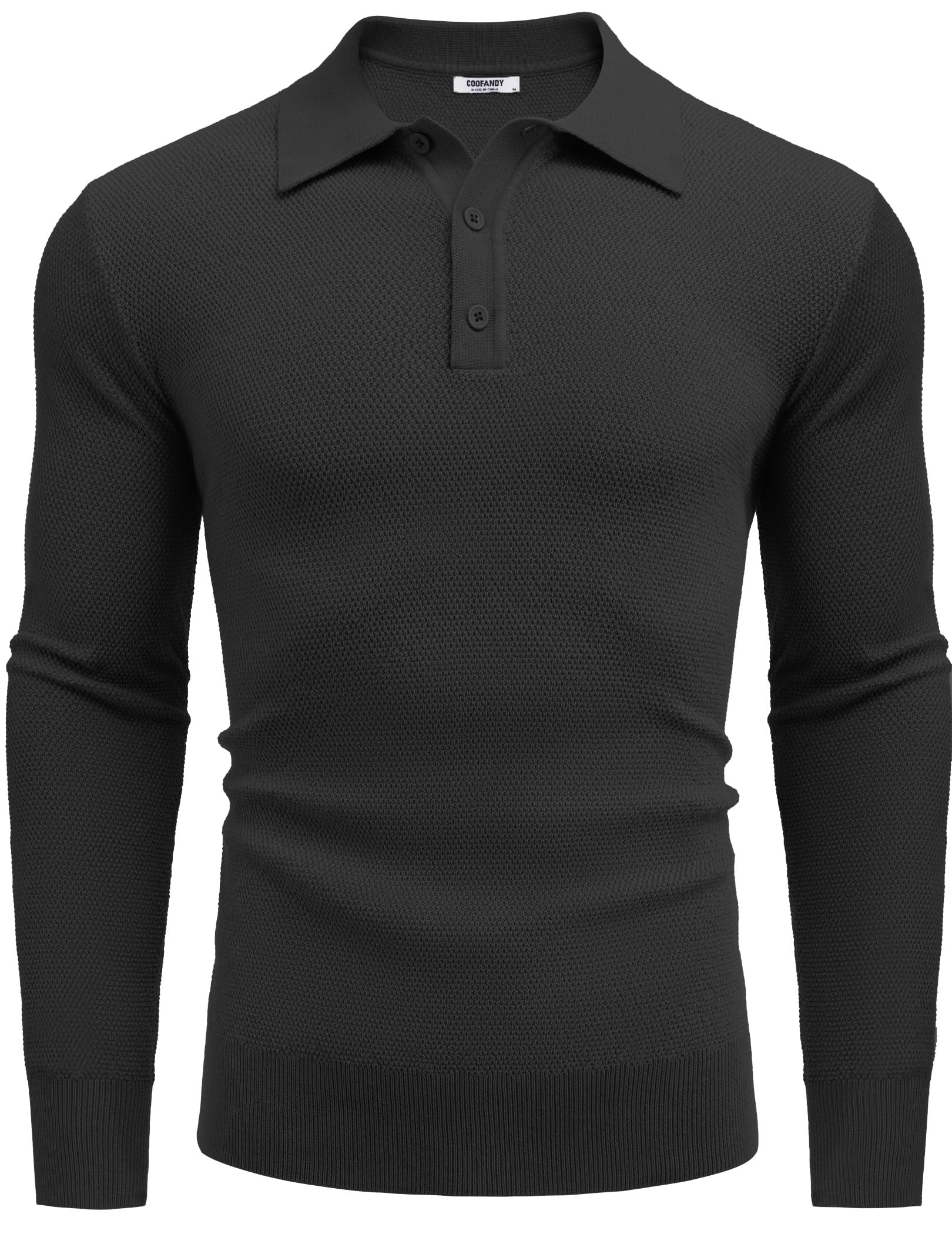 COOFANDY Men's Long Sleeve Knit Polo Shirt - Casual Waffle Textured Collared Sweater for Business & Weekend Wear | Perfect for Office, Date Night & Fall Layering
