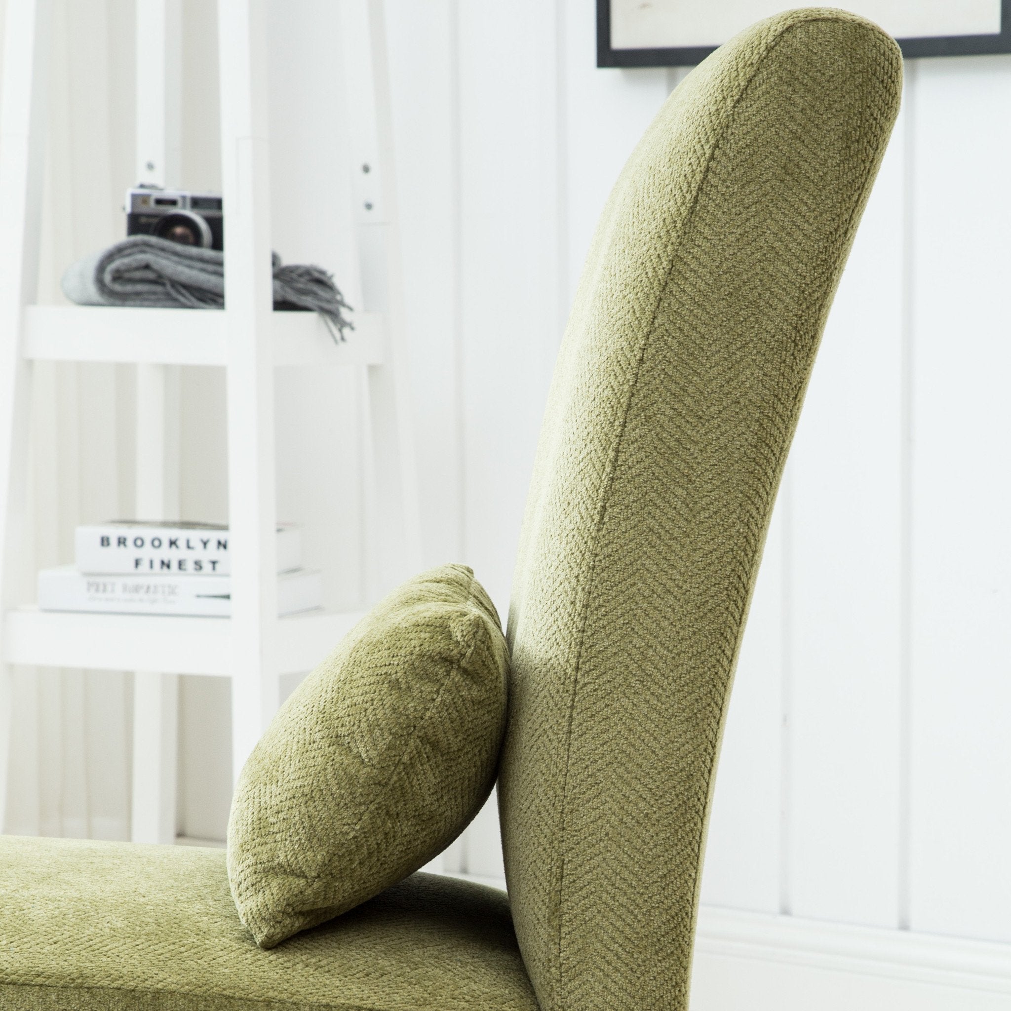 Roundhill Furniture Pisano Chenille Fabric Armless Contemporary Accent Chair with Matching Kidney Pillow in Spring Green - Modern Living Room, Bedroom or Office Seating for Home Decor