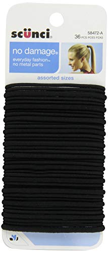 Scunci Effortless Beauty Large No-Damage Hair Elastics, 2mm & 4mm Thick - 144 Count (4 Packs of 36) for Women & Girls - Perfect for Ponytails, Braids & Everyday Hairstyles