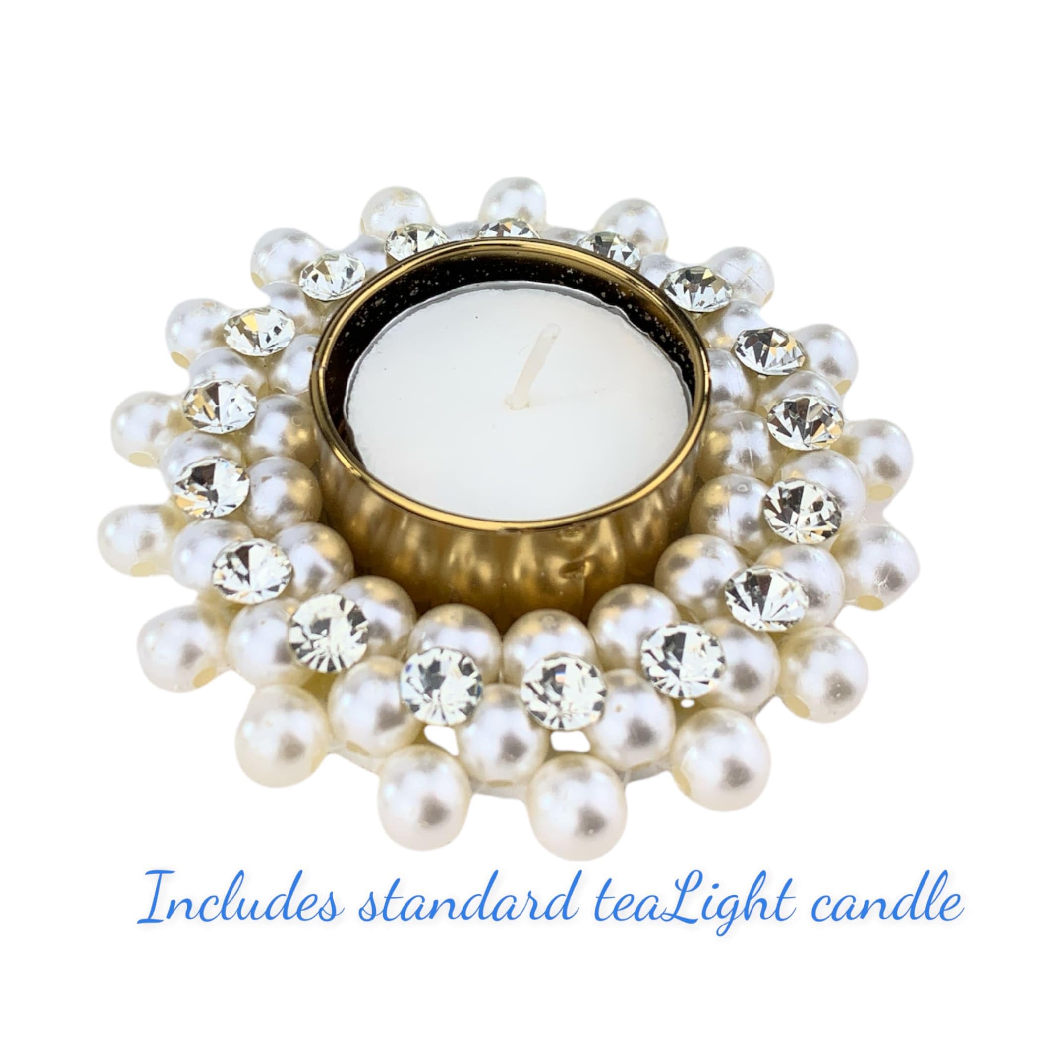 LOVENSPIRE Pearl Tealight Candle Holder - Elegant Decorative T-Light for Diwali, Thanksgiving, Hanukkah - Perfect for Centerpiece, Dining Table, Home Decor - Ideal for Festivals, Romantic Dinners & Holiday Celebrations