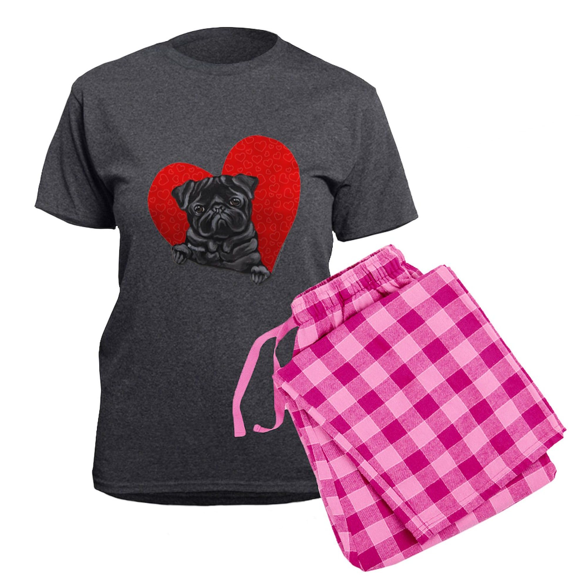 Black Pug Heart Women's Charcoal Pajama Set - Cute Dog Lover Sleepwear for Women | Cozy Lounge & Sleep Pajamas for Dog Enthusiasts