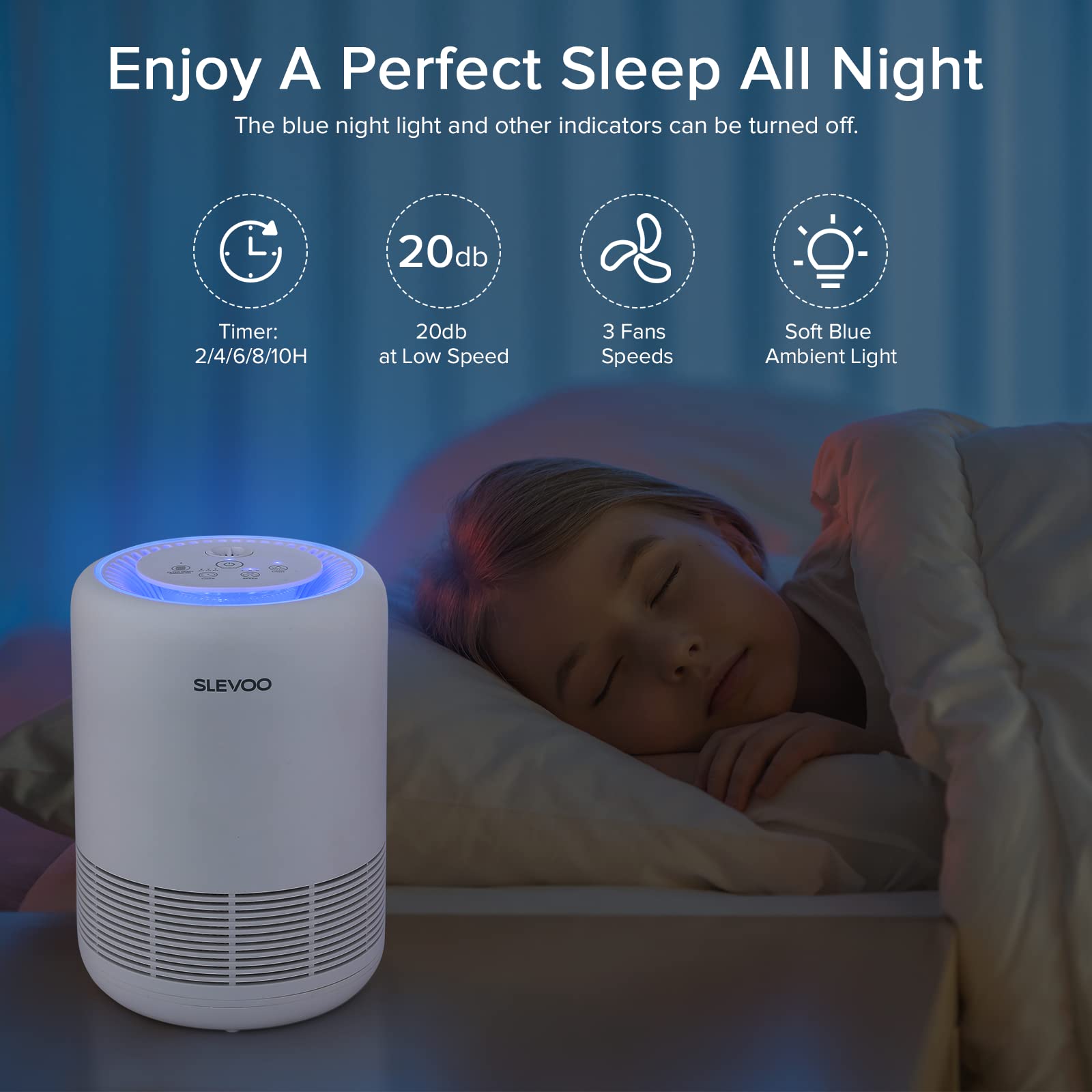 BS-01 White H13 True HEPA Air Purifier for Bedroom - Removes 99.97% of Smoke, Dust, Pollen & Pet Dander | Fragrance Sponge, Night Light & Timer | Ideal for Homes with Pets, Smokers & Allergy Sufferers | Perfect for Night Use & Small Rooms