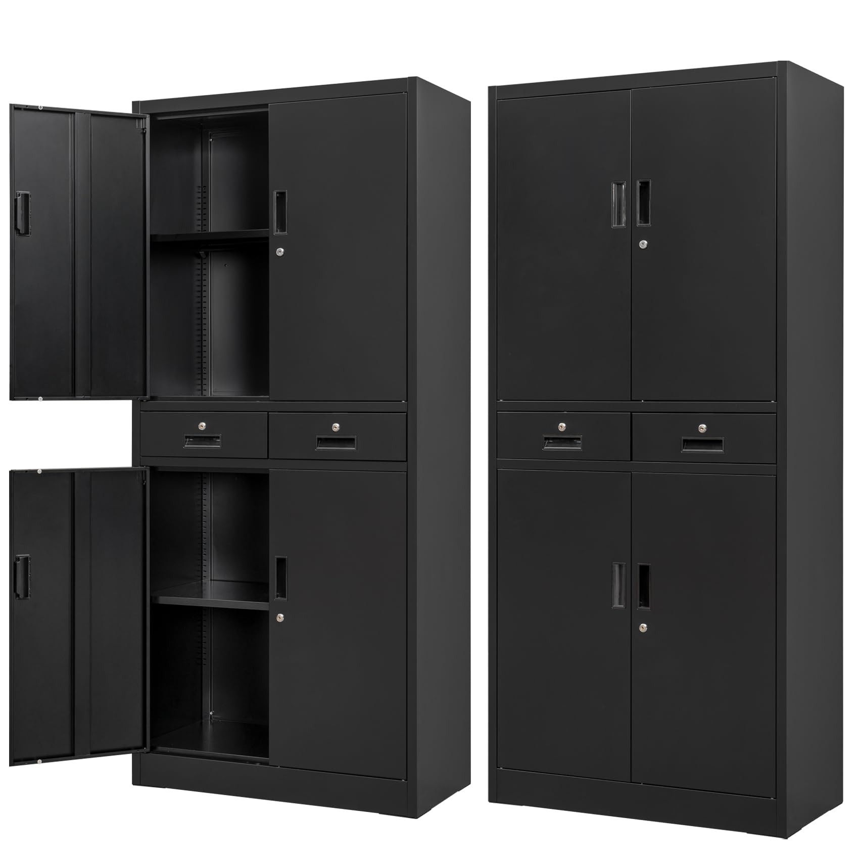 BESFUR Metal Storage Cabinet with Drawers & Adjustable Shelves - Heavy Duty Garage, Office, Classroom Organizer - Black | Perfect for Tool Storage, School Supplies & Home Organization
