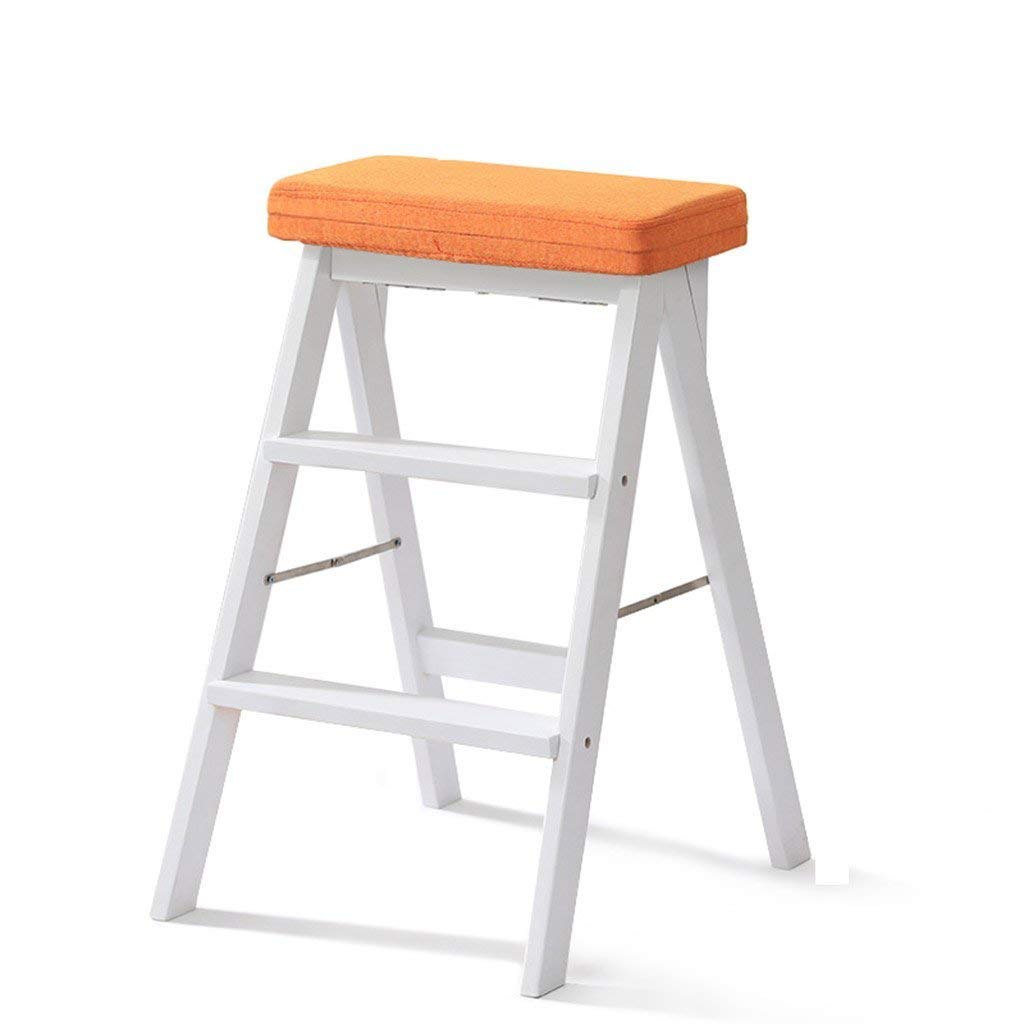 Foldable 2-Step Ladder Stool for Kitchen, Bathroom & Moving - Portable Non-Slip Step Stool with Handle, Orange - Perfect for Reaching High Shelves, Changing Light Bulbs & Home Organization