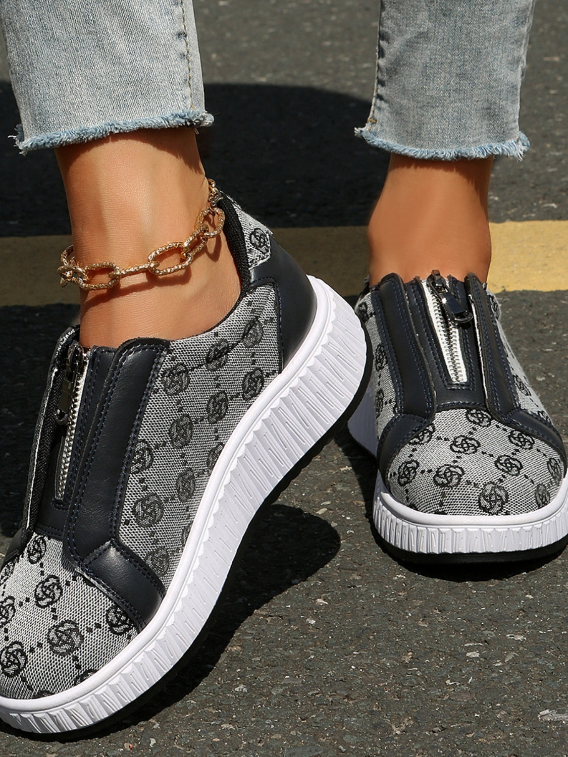 Floral Round Toe Sneakers for Women - Comfortable Zip-Up Casual Shoes | Perfect for Walking, Running Errands & Spring Outfits