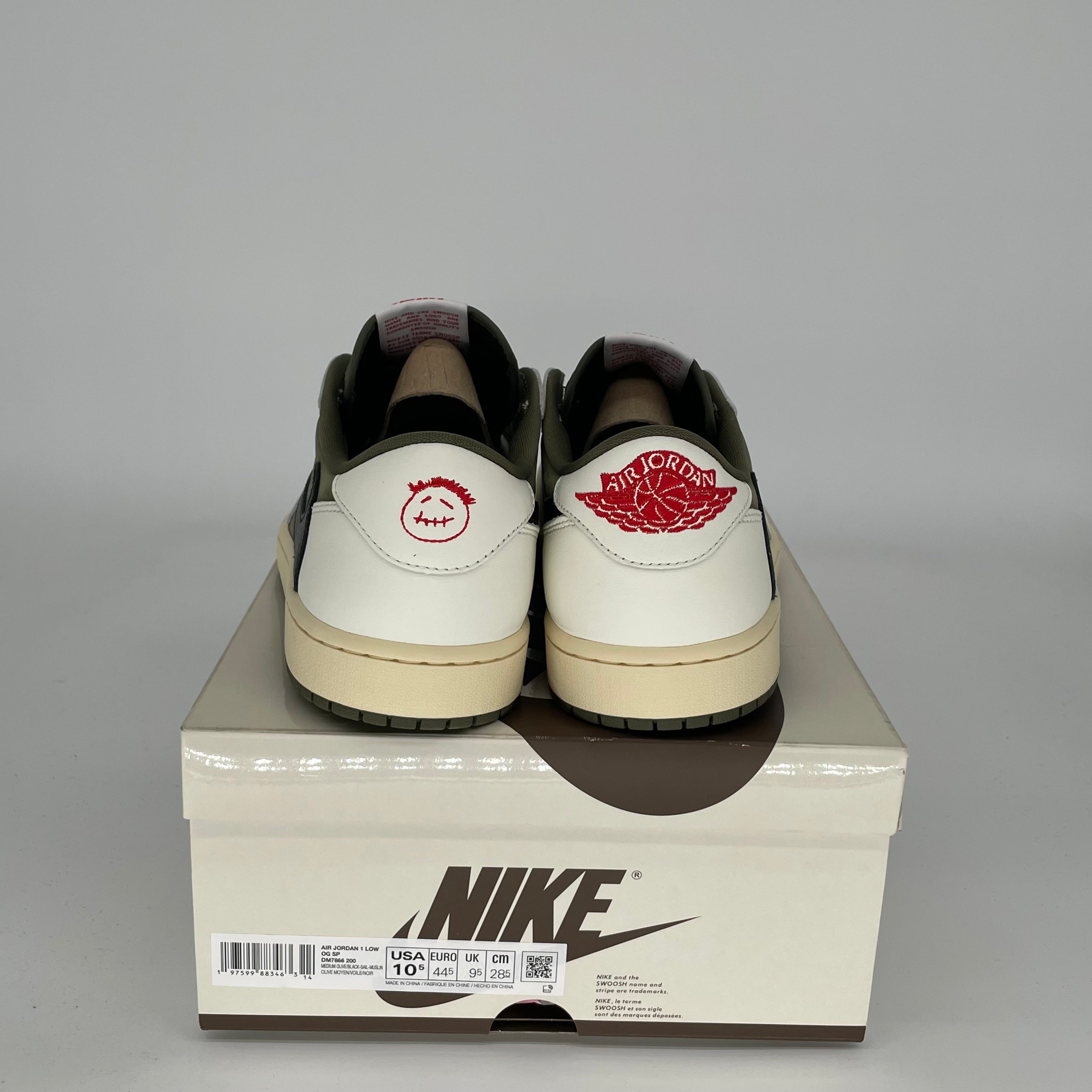 Air Jordan 1 Low Travis Scott Medium Olive Sneakers - Men's Size 10.5 (DM7866-200) | Retro Basketball Shoes for Streetwear & Casual Outfits