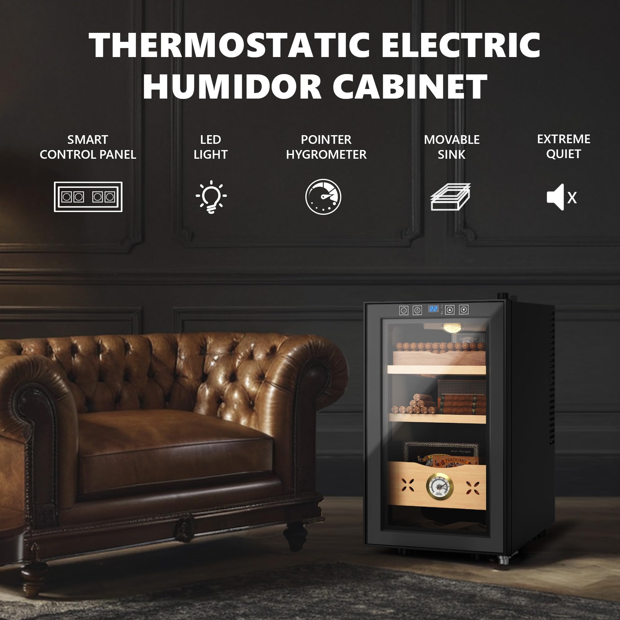 EUHOMY 25L Electric Cigar Humidor Cabinet - Spanish Cedar Wood Cooling & Heating Humidor with Digital Hygrometer for 155 Cigars (3 Layers) - Perfect for Home, Office & Cigar Lounge Storage