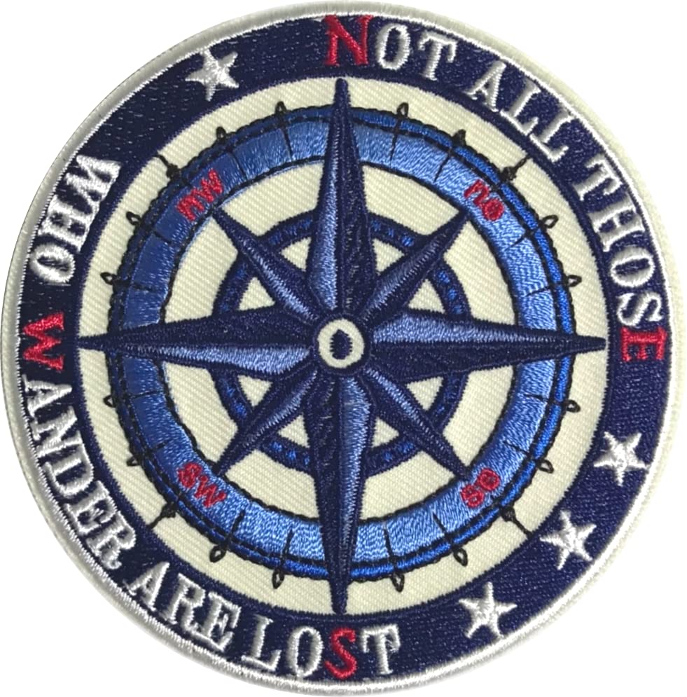 PatchClub 'Not All Those Who Wander Are Lost' 3.5 Inch Embroidered Iron On/Sew On Patch - Compass Design for Hiking, Adventure & Outdoor Enthusiasts - Perfect for Backpacks, Jackets & Gear Customization