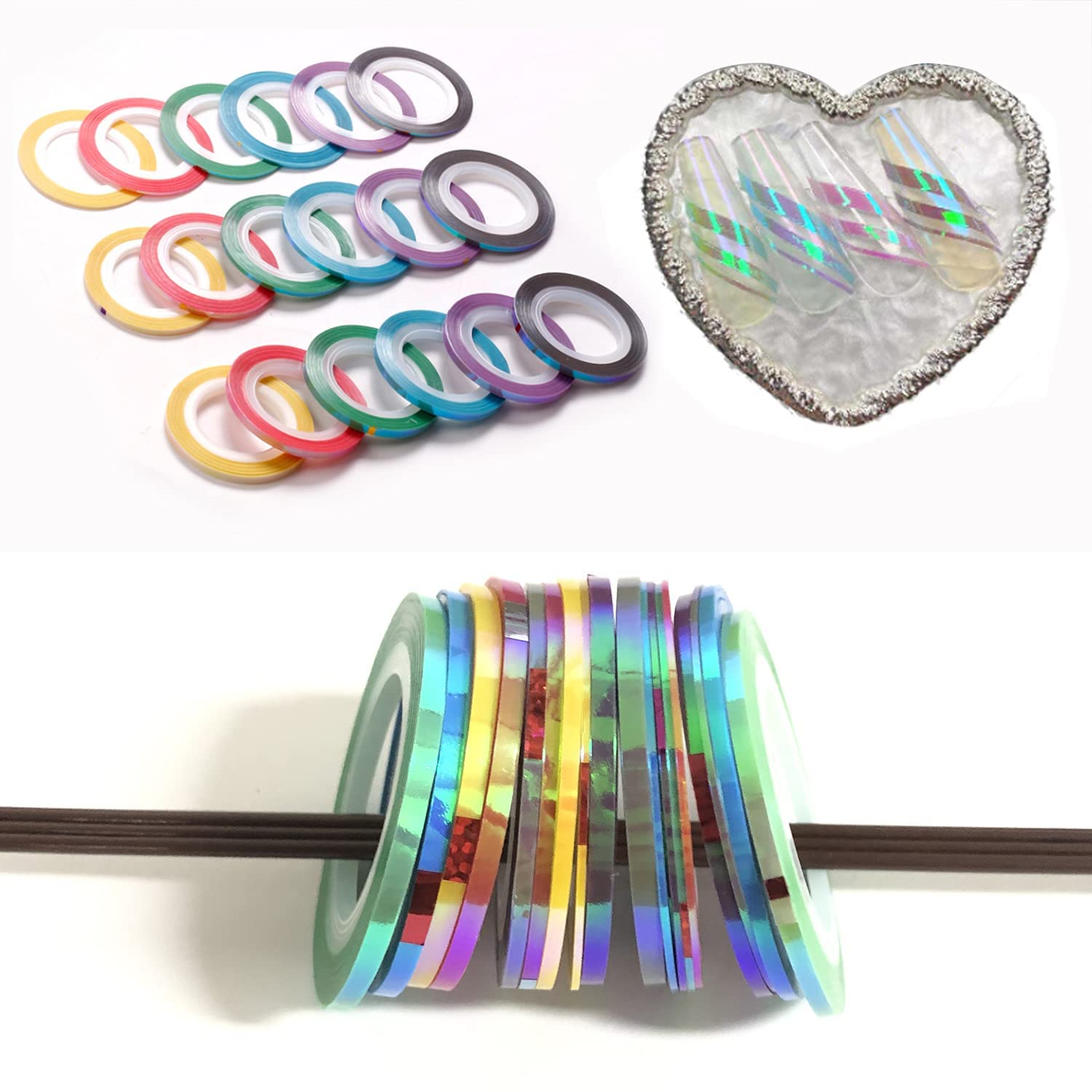 Vibrant Candy Color Nail Art Striping Tape - 21 Rolls Self-Adhesive Nail Stickers with Laser Mermaid Design in Purple & Blue Shades | Perfect for DIY Nail Art, Salon Manicures, and Creative Nail Decoration