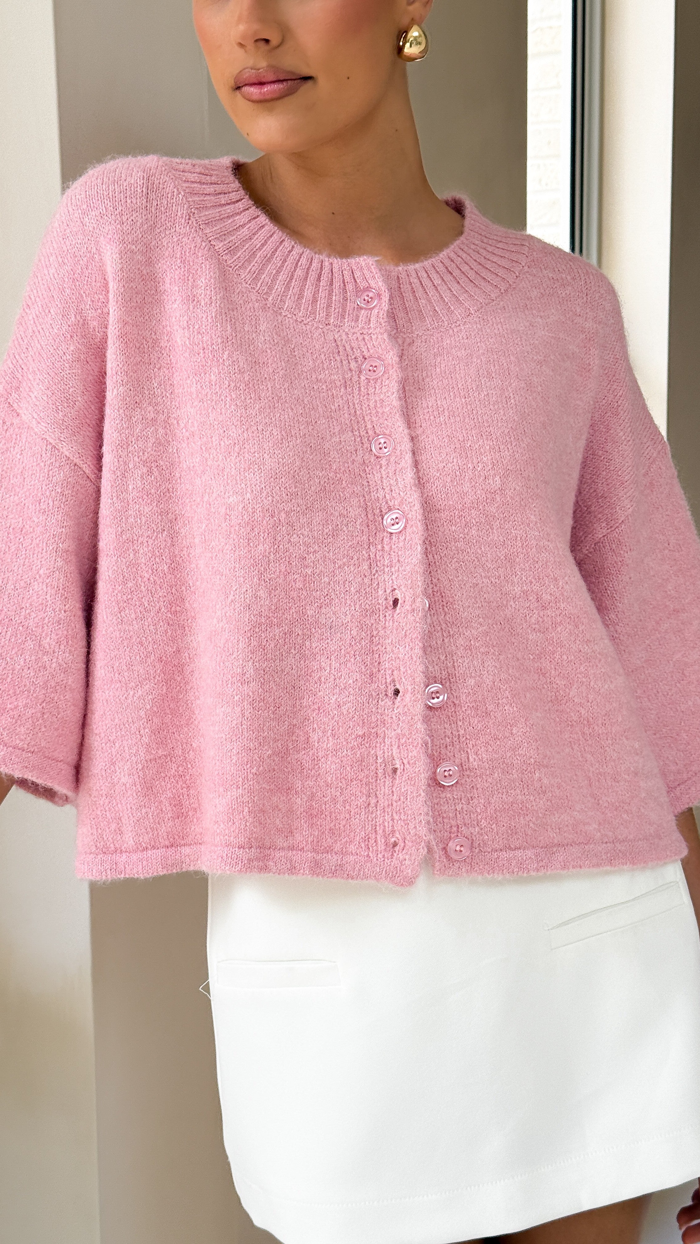 Gazelle Button Up Knit T-Shirt for Women | Soft Pink Casual Top | Perfect for Work, Date Night & Weekend Outings