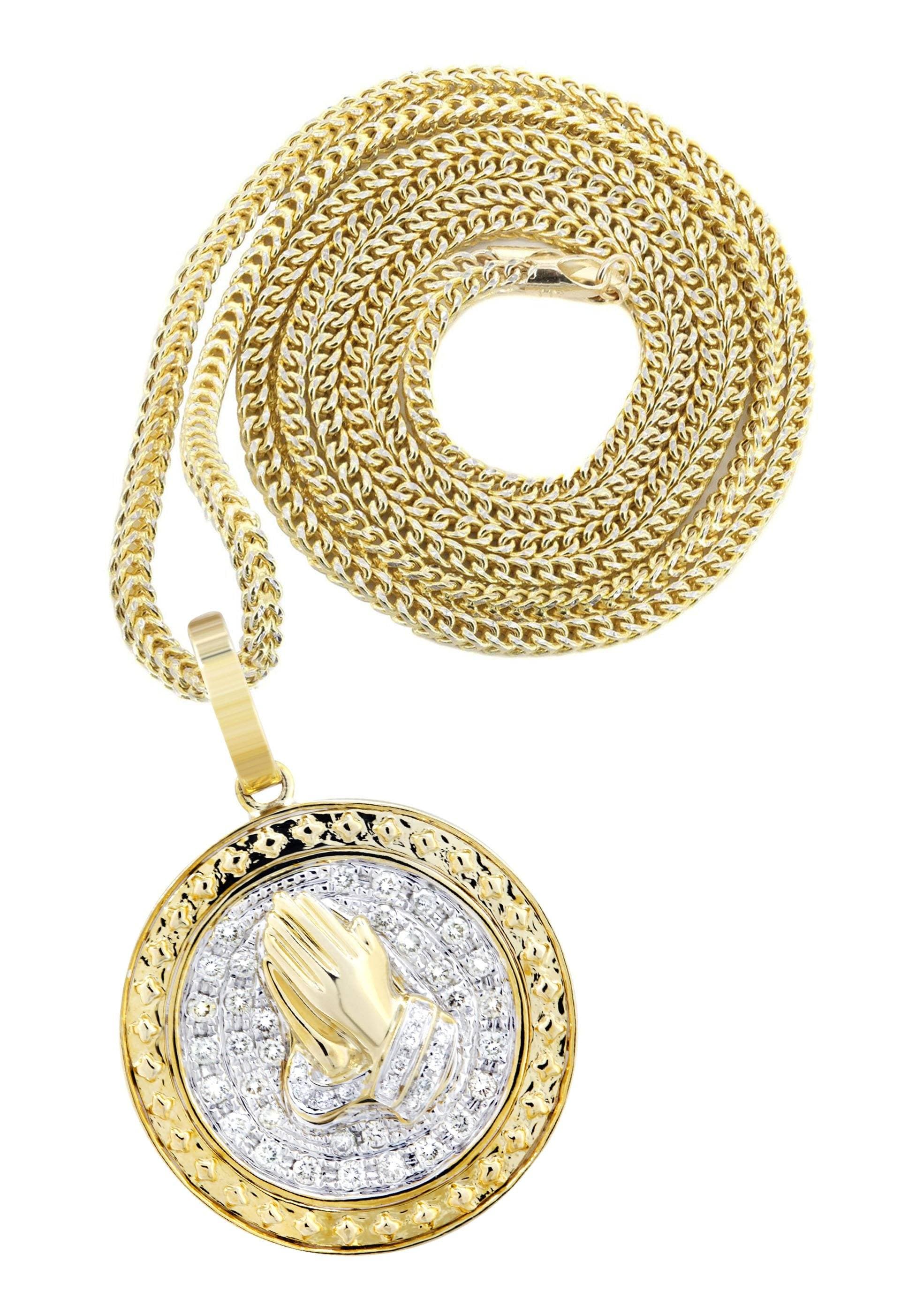 10K Yellow Gold Praying Hands Diamond Necklace - 0.54 Carats | Elegant Religious Jewelry for Women | Perfect for Church, Weddings & Special Occasions