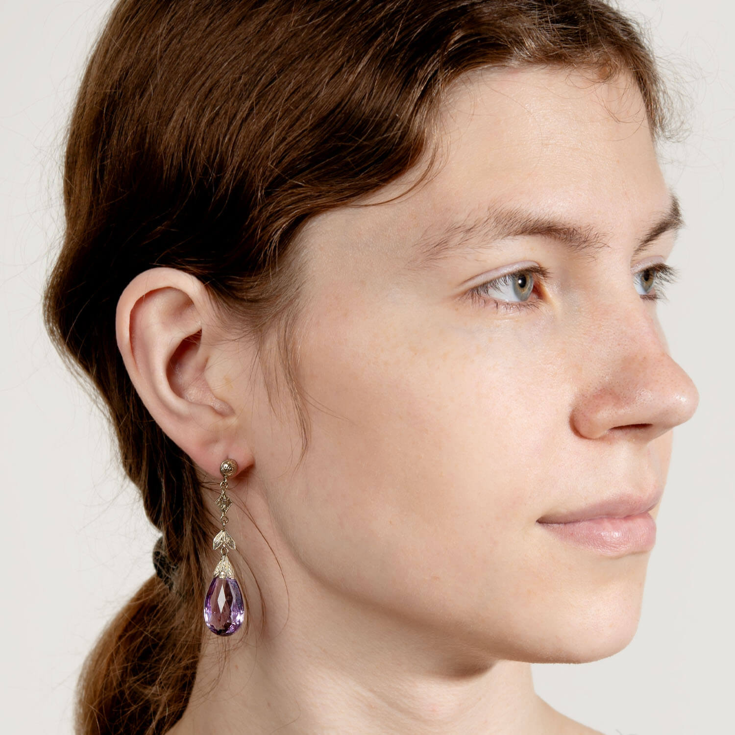 14K Gold Art Deco Amethyst Briolette Drop Earrings for Women - Vintage Style Dangle Earrings for Party, Wedding & Evening Occasions