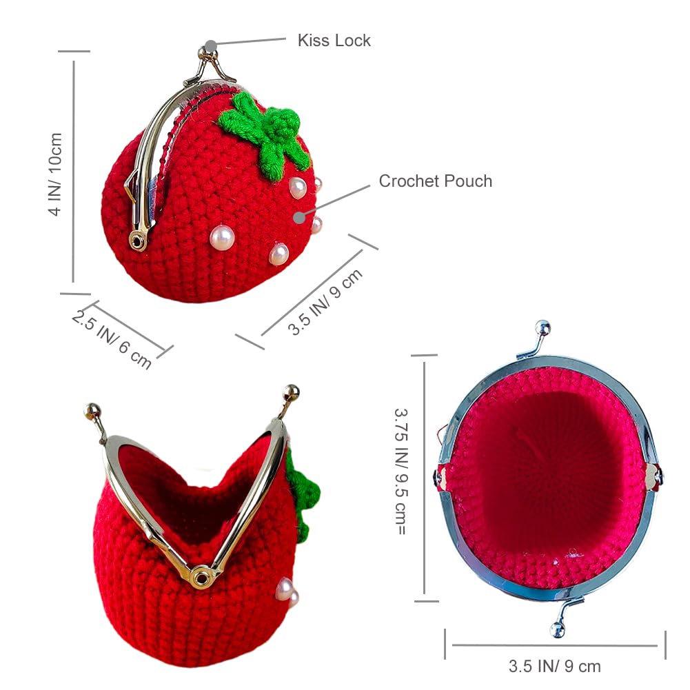 Crochet Strawberry Coin Purse for Women - Small Kiss Lock Change Pouch, Mini Knitting Wallet for Cash & Cards | Perfect for Travel, Shopping & Daily Essentials Organization