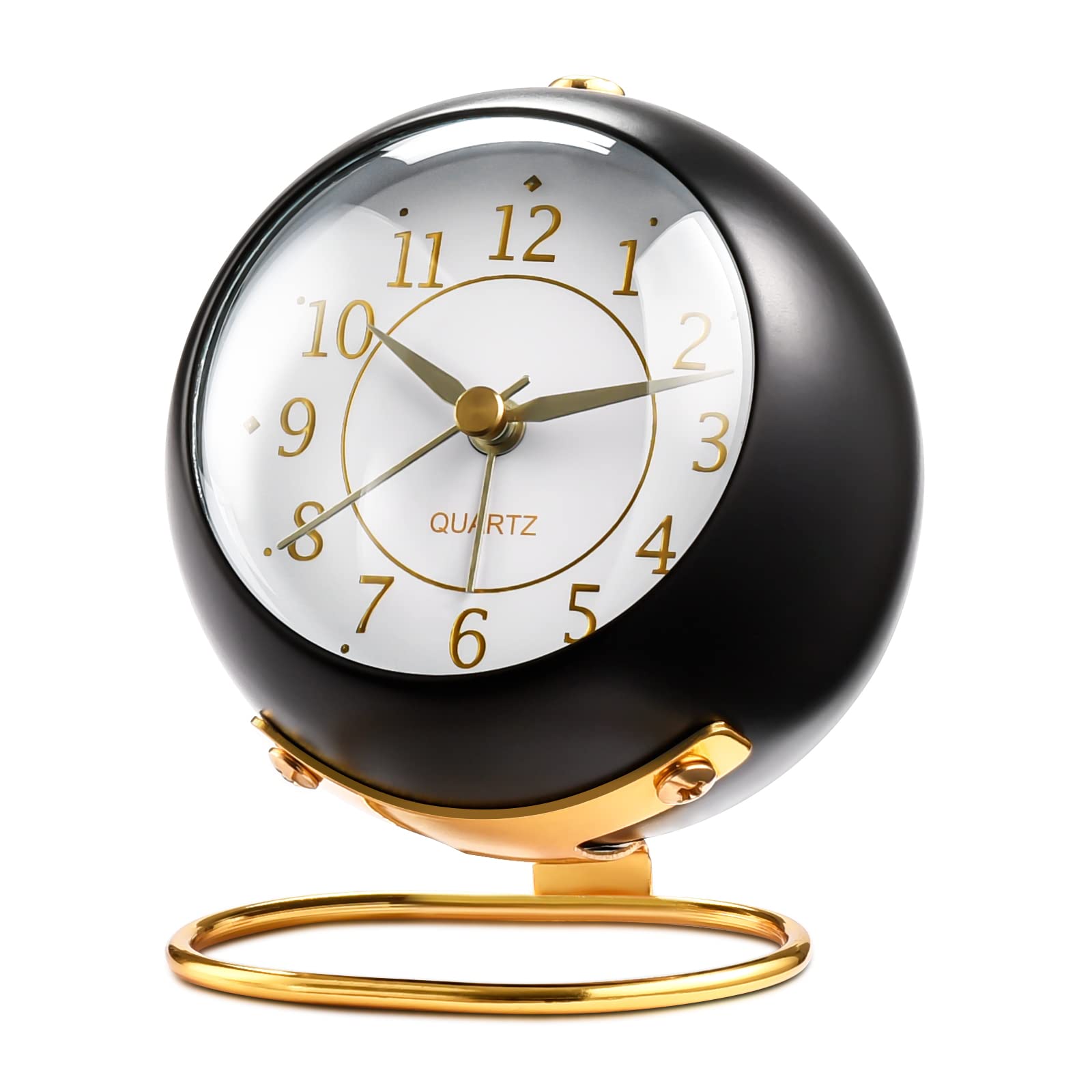 Vintage Analog Alarm Clock with Soft Backlight - Silent Non-Ticking Battery Operated Desk Clock for Kids, Bedroom, Office & Travel - Perfect Night Light for Bedside, Kitchen & Study Room (Black)