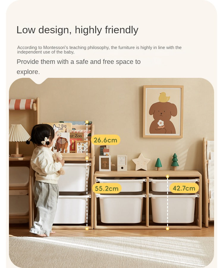 **Solid Wood Montessori Toy Storage Shelf for Kids - Organize Playroom, Nursery & Bedroom Toys - Eco-Friendly Poplar Wood Children's Bookshelf**