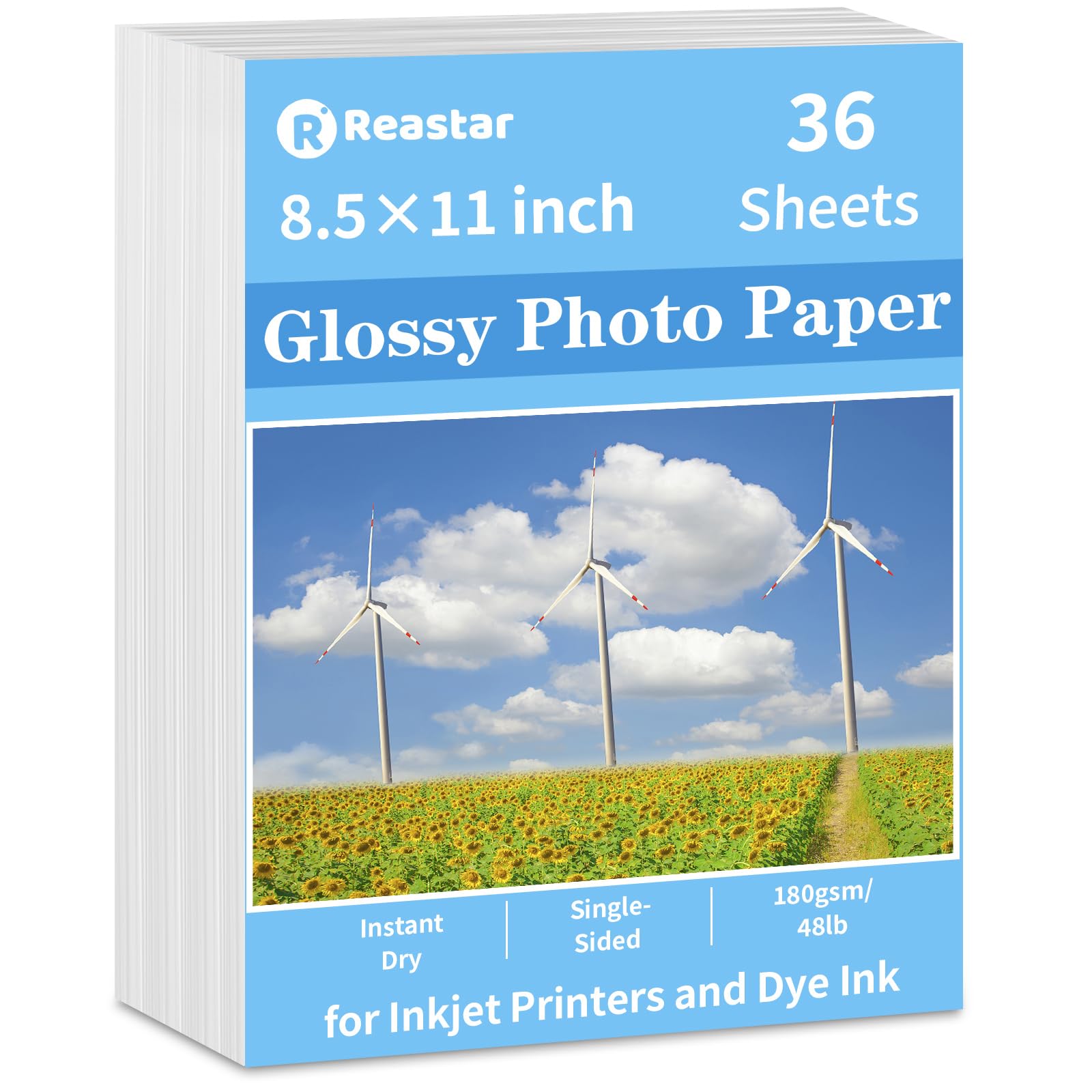 Premium Glossy Photo Paper 8.5x11 Inches - 36 Sheets Heavyweight 180gsm/48lb Inkjet Printer Paper - Instant Dry High Resolution Picture Paper for DIY Projects, Photo Printing, Flyers, Greeting Cards, Calendars, Brochures & Professional Presentations