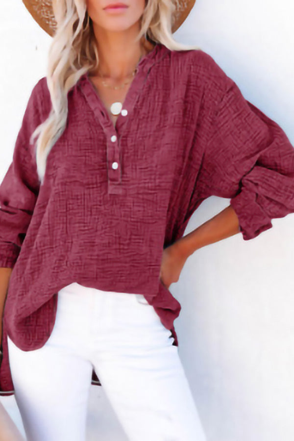 Elegant Solid Color Long Sleeve Pleated Button Loose Blouse for Women | Casual Office Wear & Spring Outfits