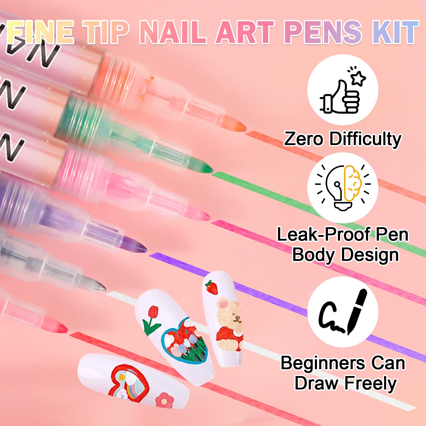Professional 3D Nail Art Pen Set - 12 Color Acrylic Paint Nail Polish Pens for Drawing, Liner & Dotting - DIY Nail Design Kit for Salon, Home Manicure & Party Nail Art