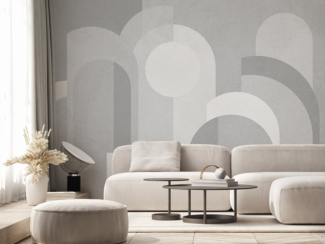 Modern Gray Geometric Shapes Wall Mural AM002 - Self-Adhesive Peel and Stick Wallpaper for Living Room, Bedroom, Office Decor