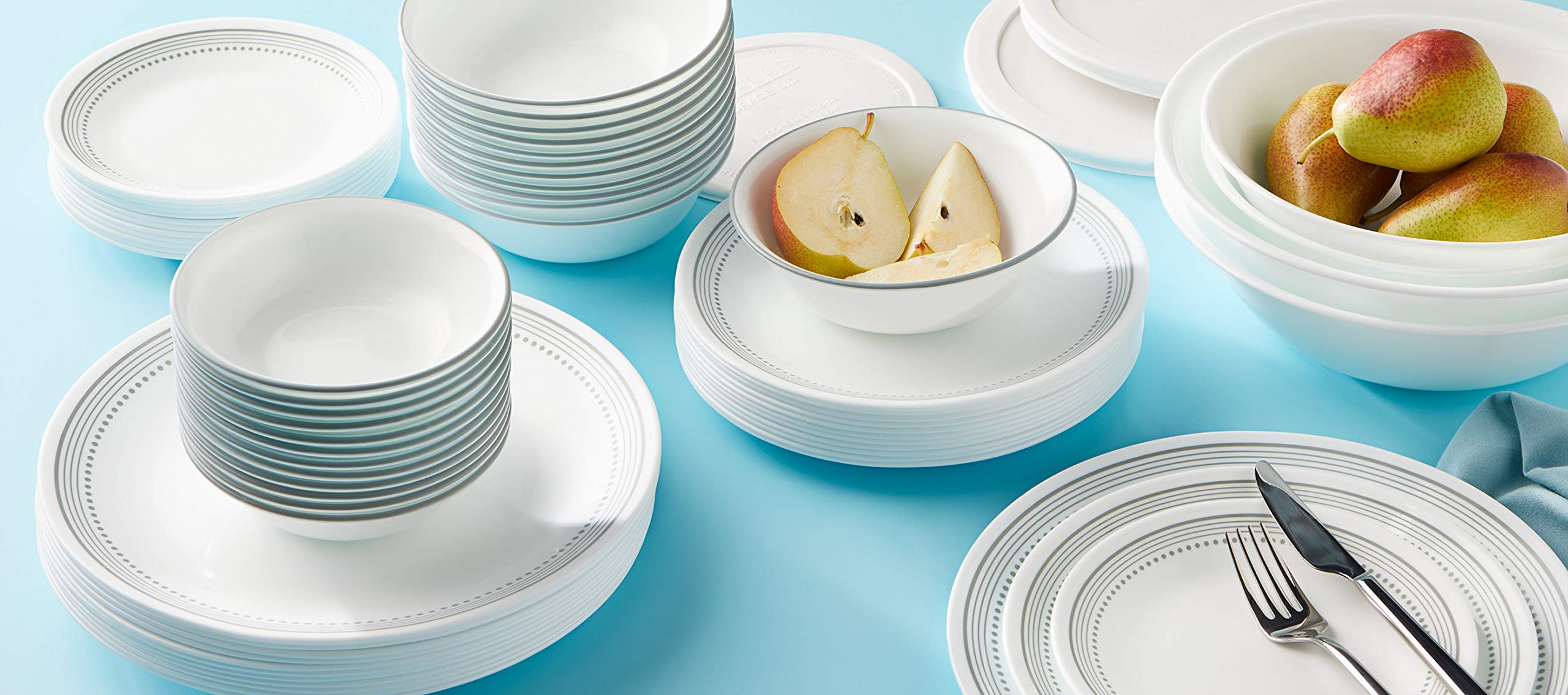 Corelle Vitrelle 78-Piece Dinnerware Set for 12 - Triple Layer Chip Resistant Glass Plates & Bowls - Lightweight Round Dinner Plates & Serving Bowls in Mystic Gray - Perfect for Family Dinners, Entertaining & Everyday Use