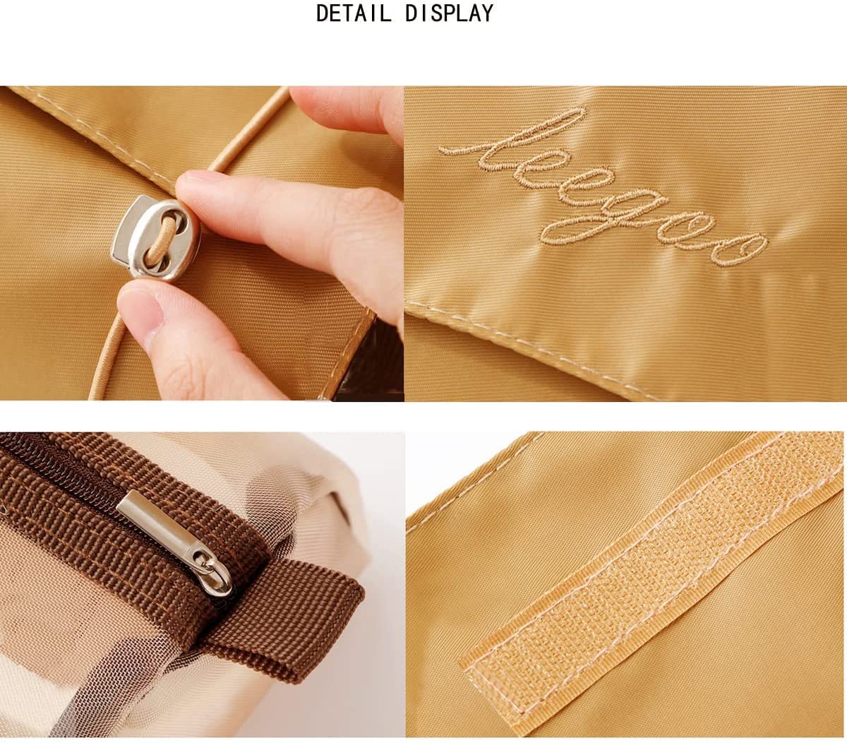 Keetly Waterproof Makeup Bag for Women - Travel Cosmetic Organizer Pouch with Multiple Pockets, Khaki | Perfect for Travel, Gym, and Daily Makeup Storage