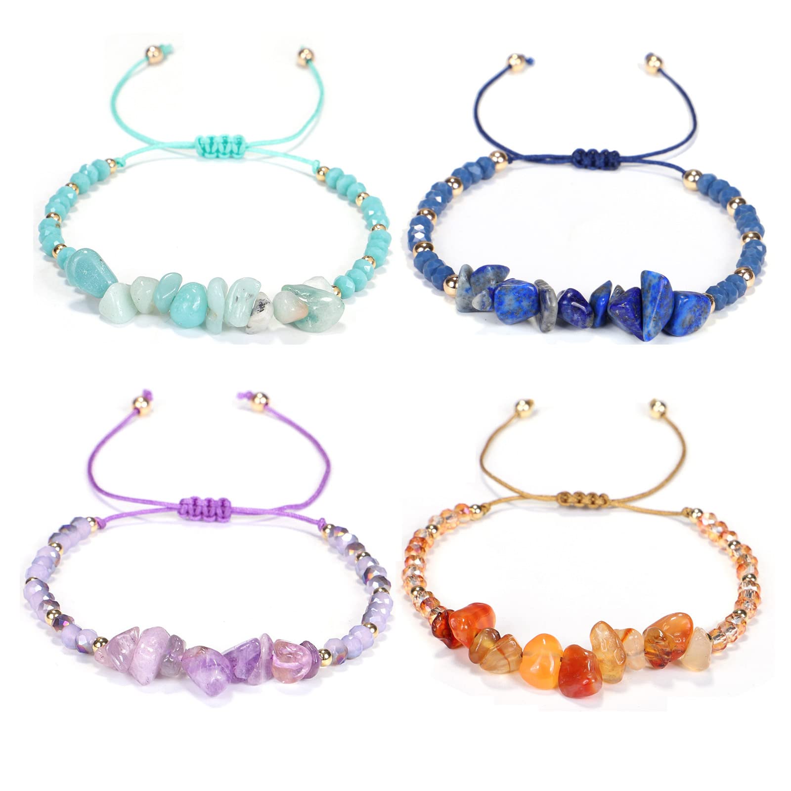 Natural Stone Irregular Crystal Bracelet for Women - Healing Chip Beaded Boho Surf Bracelet | Handmade Braided Colorful Beads for Summer, Beach, Yoga & Meditation Jewelry Gifts