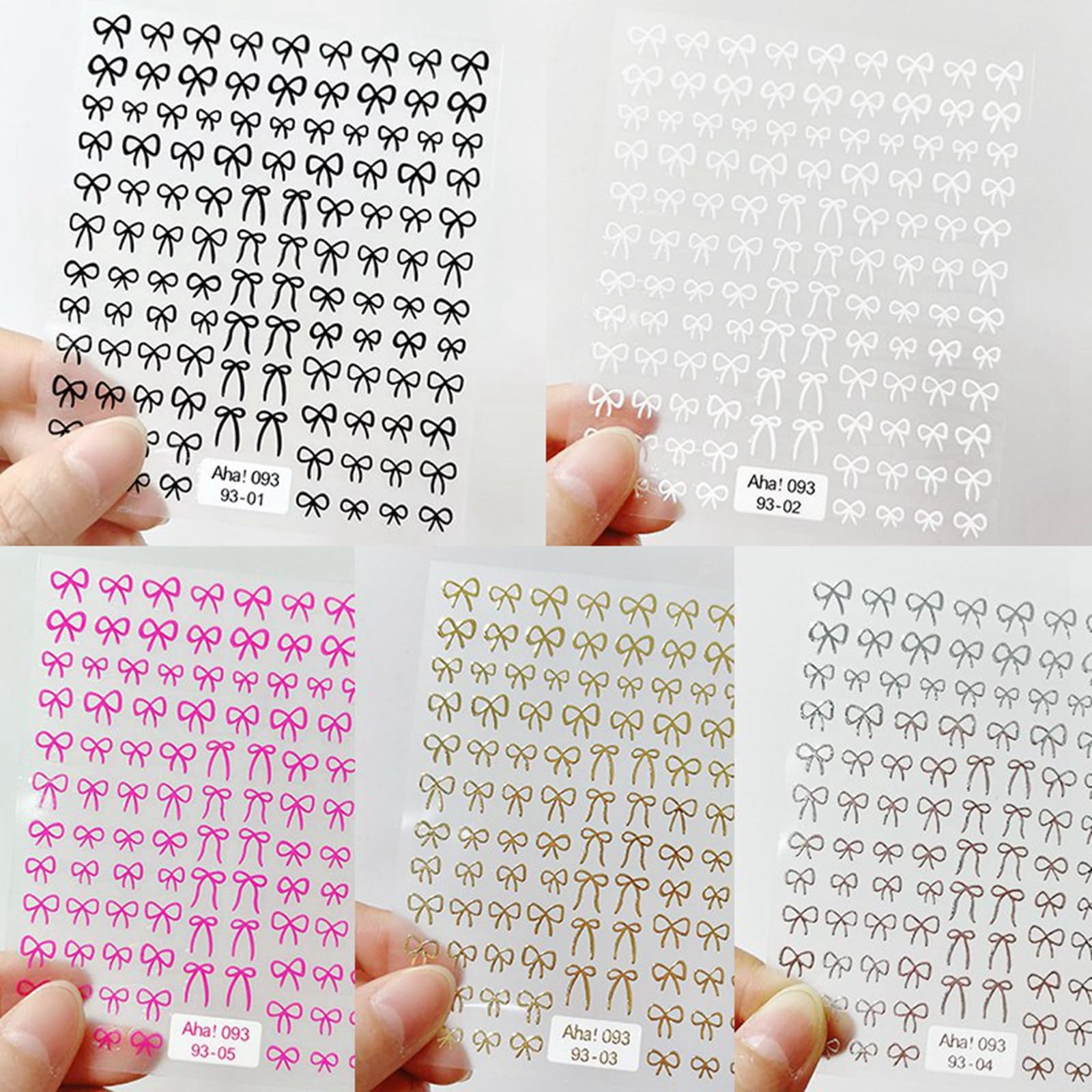 5 Sheets Elegant Bows Nail Stickers for Women - 3D Adhesive Nail Art Decals in Black, White, Pink, Silver & Gold - Abstract Line Ritual Knot Design for Salon & DIY Nail Art - Perfect for Parties, Weddings, and Special Occasions
